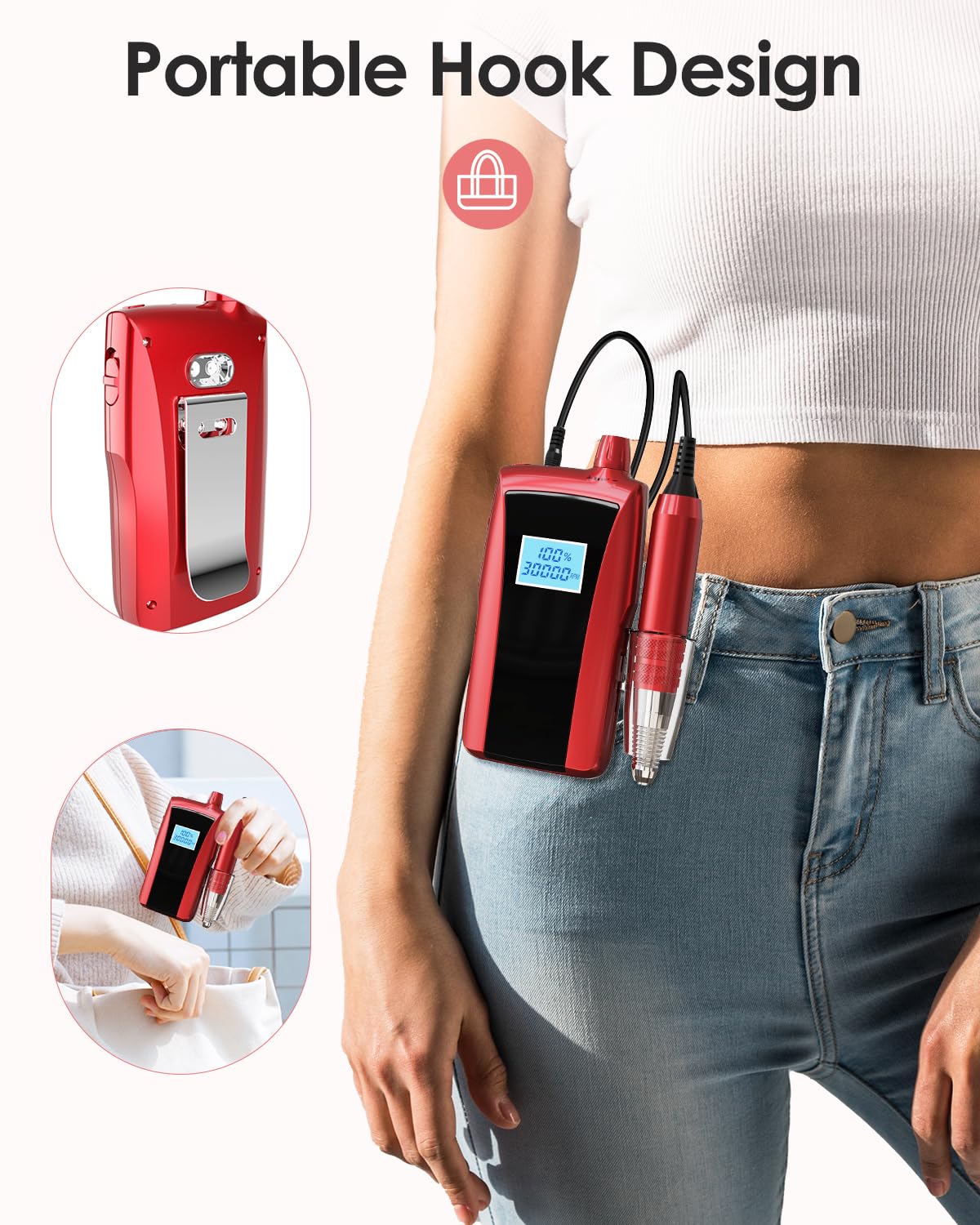 Beloving Portable Nail Drill Machine 30,000 RPM – Rechargeable Electric Nail File for Home Salon