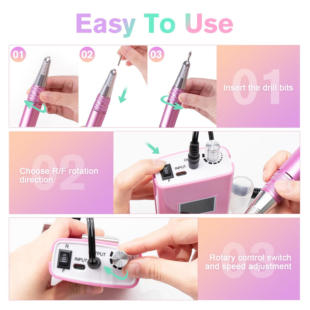 Beloving Portable Nail Drill 45000RPM – Cordless Nail File Kit (11 Bits, 50 Bands)
