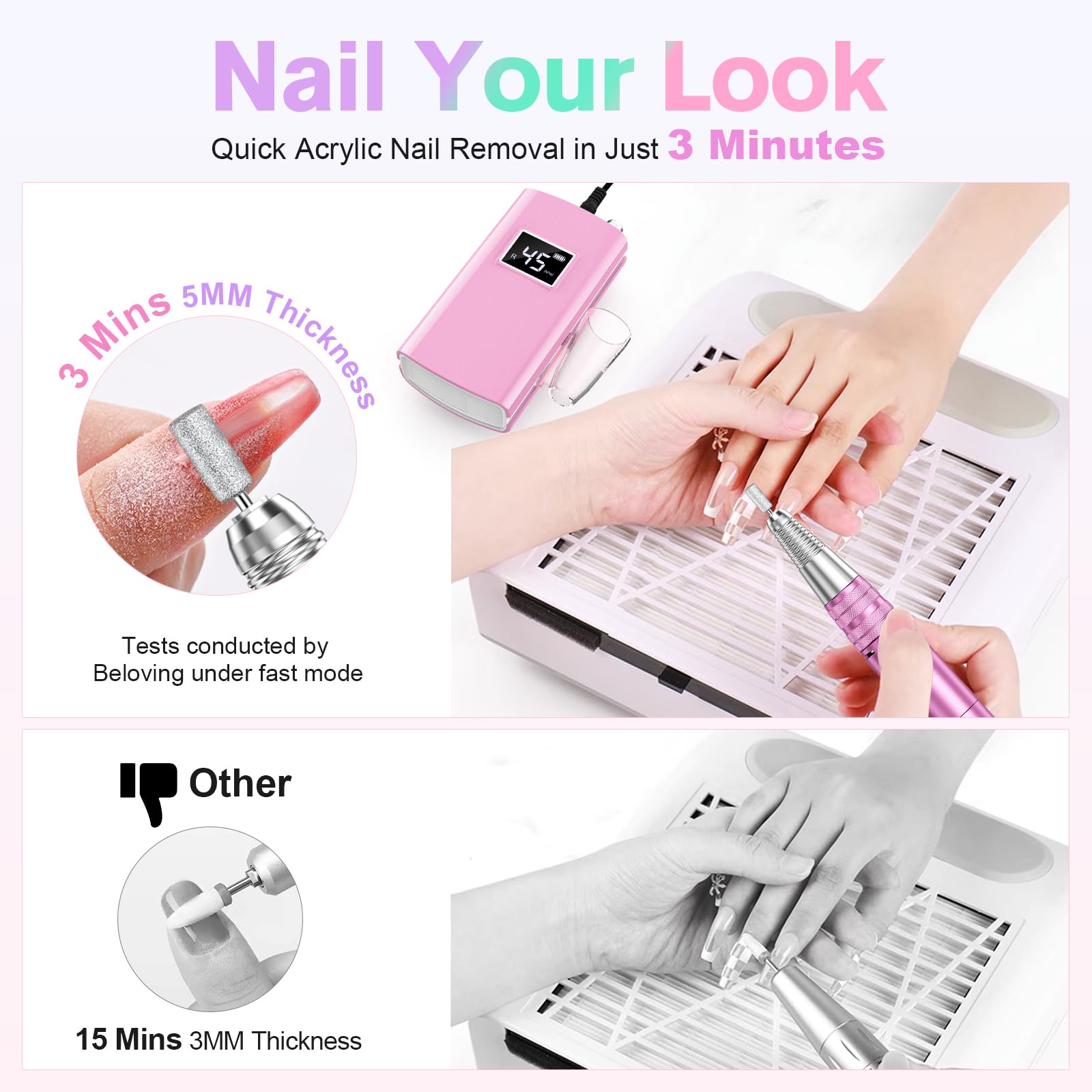 Beloving Portable Nail Drill 45000RPM – Cordless Nail File Kit (11 Bits, 50 Bands)