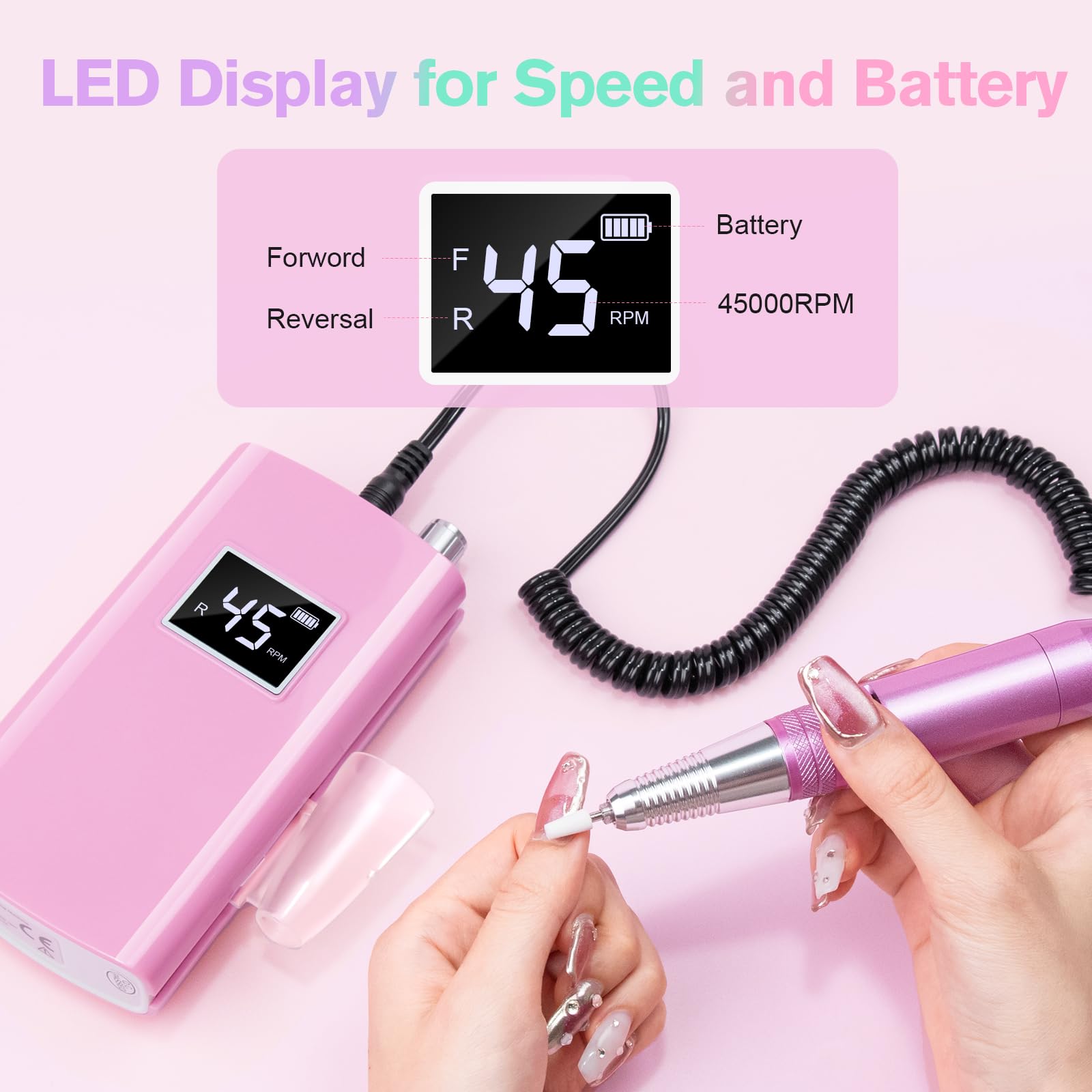 Beloving Portable Nail Drill 45000RPM – Cordless Nail File Kit (11 Bits, 50 Bands)