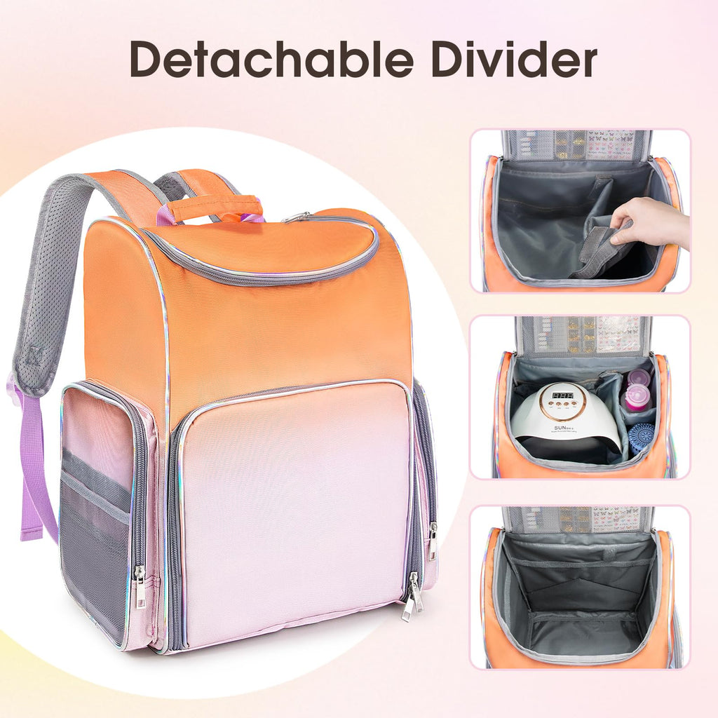 Beloving Nail Polish Organizer Bag – Large Backpack Holds 60 Bottles + Nail Lamp Compartment