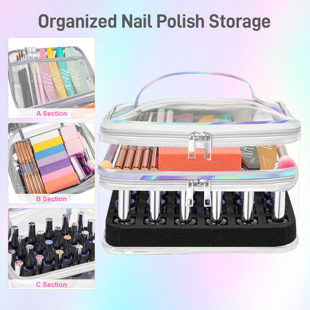 Beloving Nail Polish Organizer – Clear Double-Tier Case for 30+ Bottles | Travel-Ready