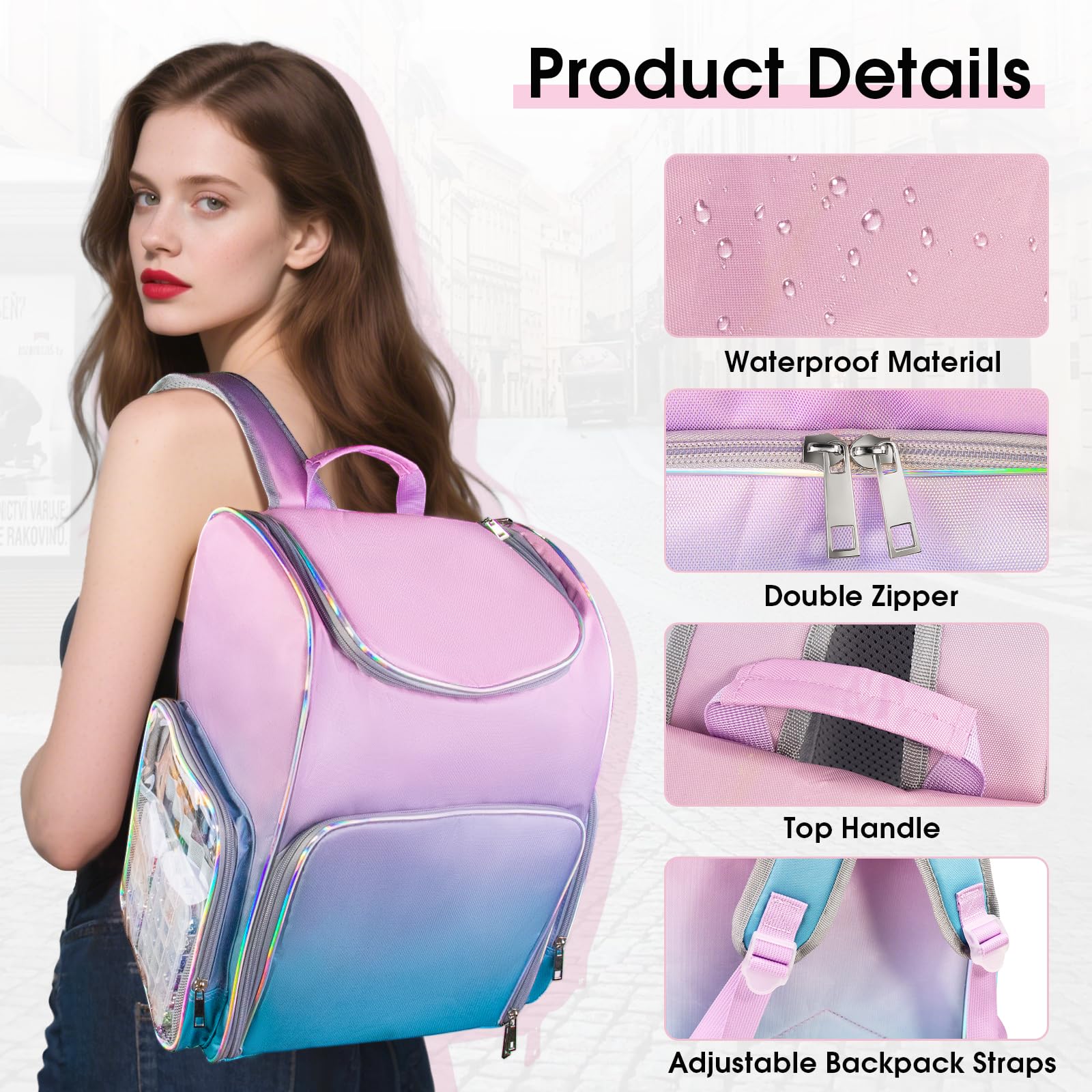 Beloving Nail Polish Organizer Backpack – 60-Bottle Capacity, 2 Removable Cases, UV Lamp Slot