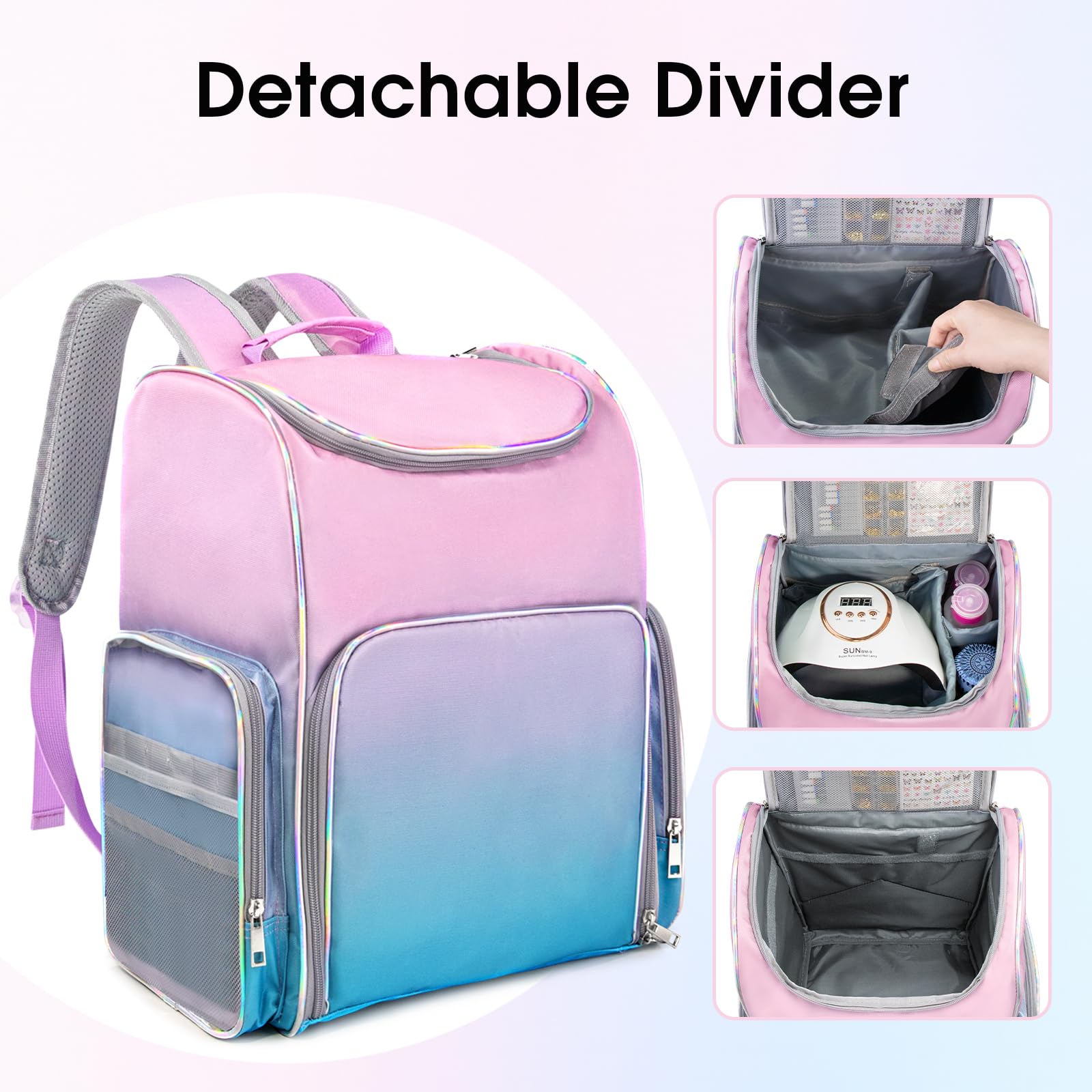 Beloving Nail Polish Organizer Backpack – 60-Bottle Capacity, 2 Removable Cases, UV Lamp Slot