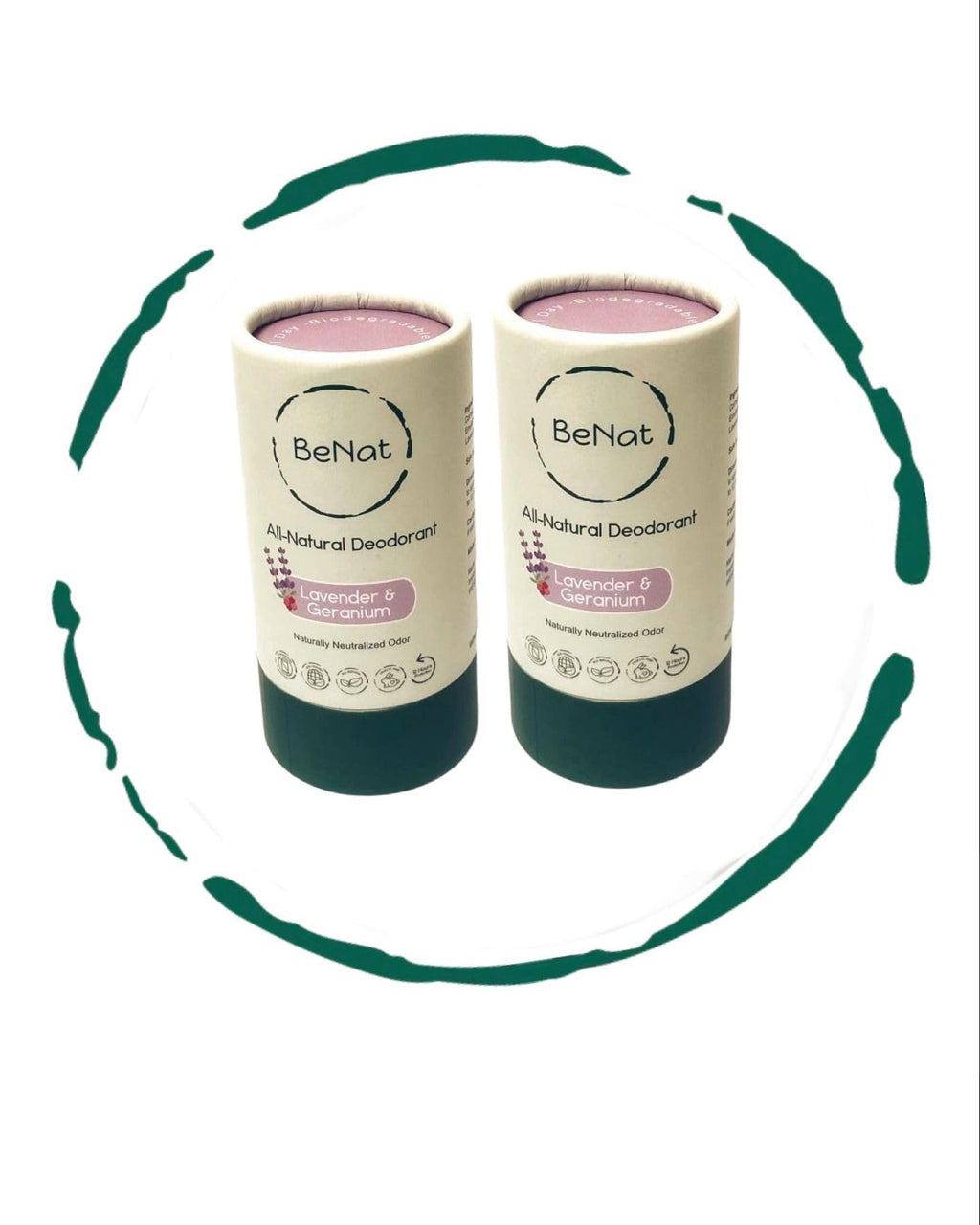 BeNat 2-Pack All Natural Deodorant – Lavender & Geranium | Aluminum Free, Zero Waste