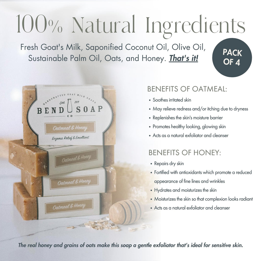 Bend Soap Company All Natural Goat Milk Soap – Oatmeal & Honey, 4.5 oz, 4-Pack