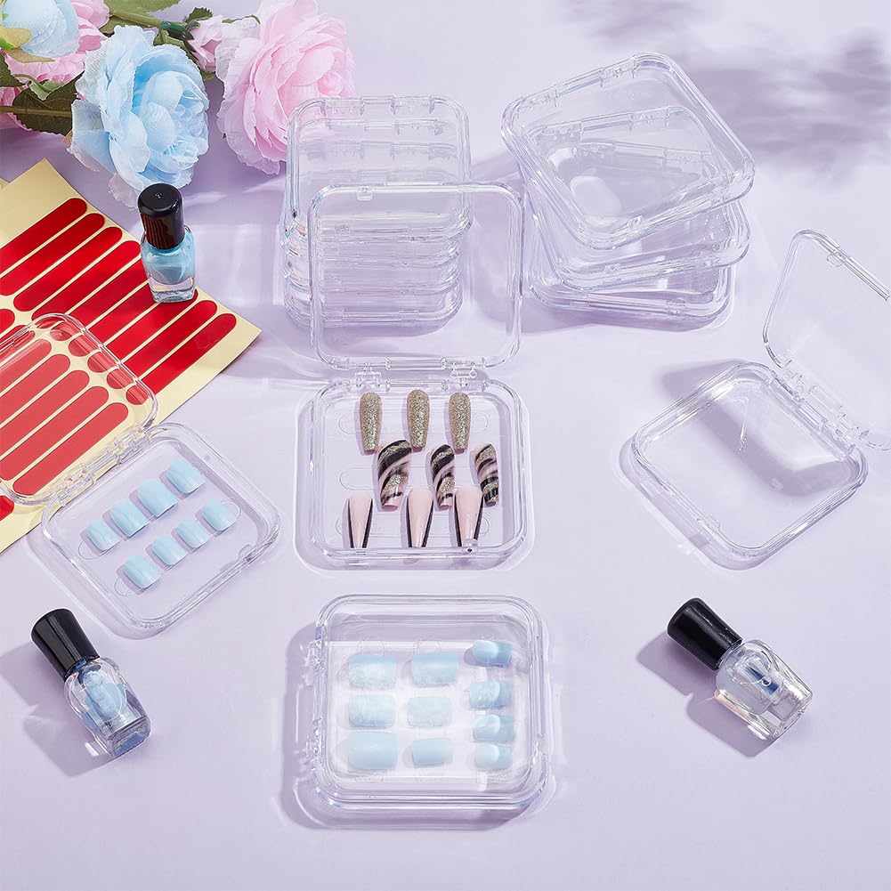 BENECREAT 20Pcs Press On Nail Storage Box – 2 Sizes, Clear Display Boxes with Adhesive Tape