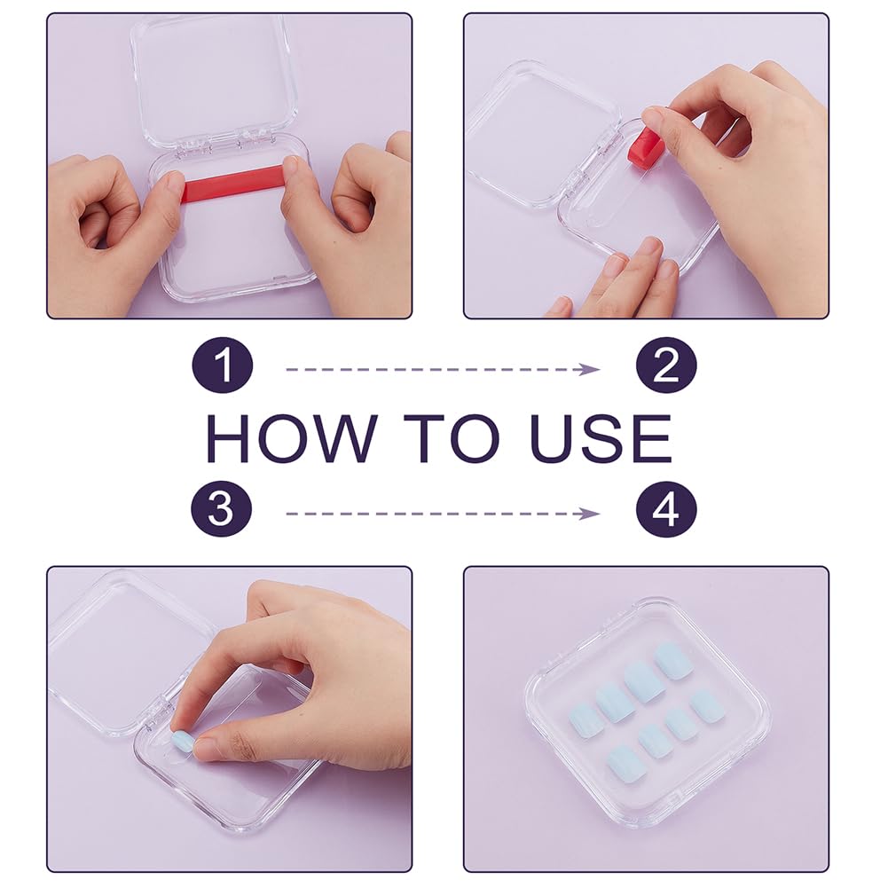 BENECREAT 20Pcs Press On Nail Storage Box – 2 Sizes, Clear Display Boxes with Adhesive Tape