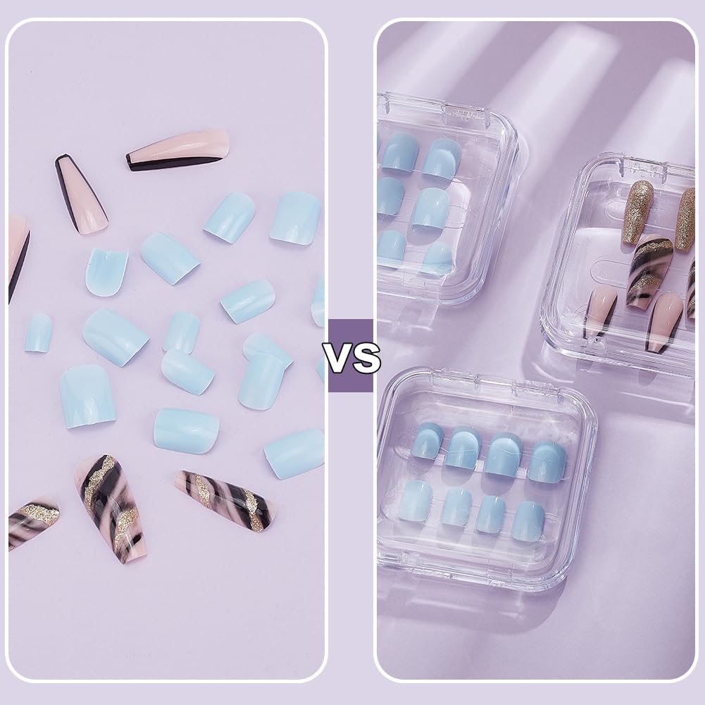 BENECREAT 20Pcs Press On Nail Storage Box – 2 Sizes, Clear Display Boxes with Adhesive Tape