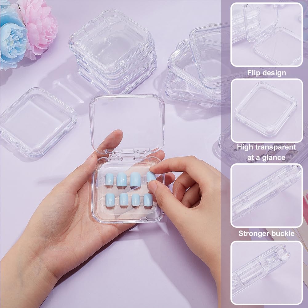 BENECREAT 20Pcs Press On Nail Storage Box – 2 Sizes, Clear Display Boxes with Adhesive Tape