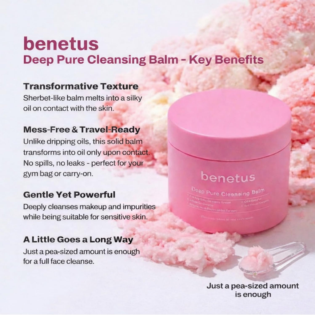 Benetus Deep Pure Cleansing Balm — Gentle Makeup Remover for Heavy Makeup, Waterproof Formulas & SPF