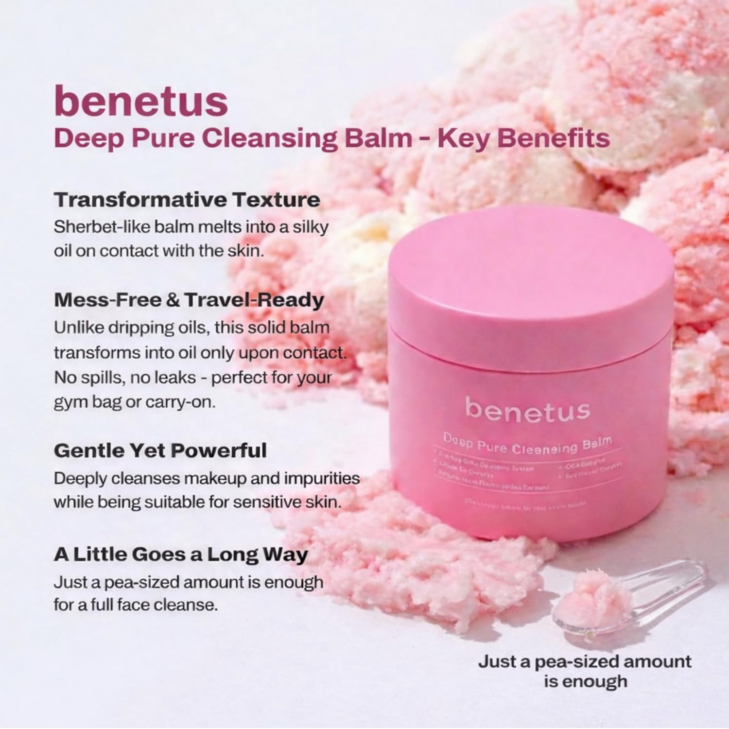 Benetus Deep Pure Cleansing Balm — Gentle Makeup Remover for Heavy Makeup, Waterproof Formulas & SPF