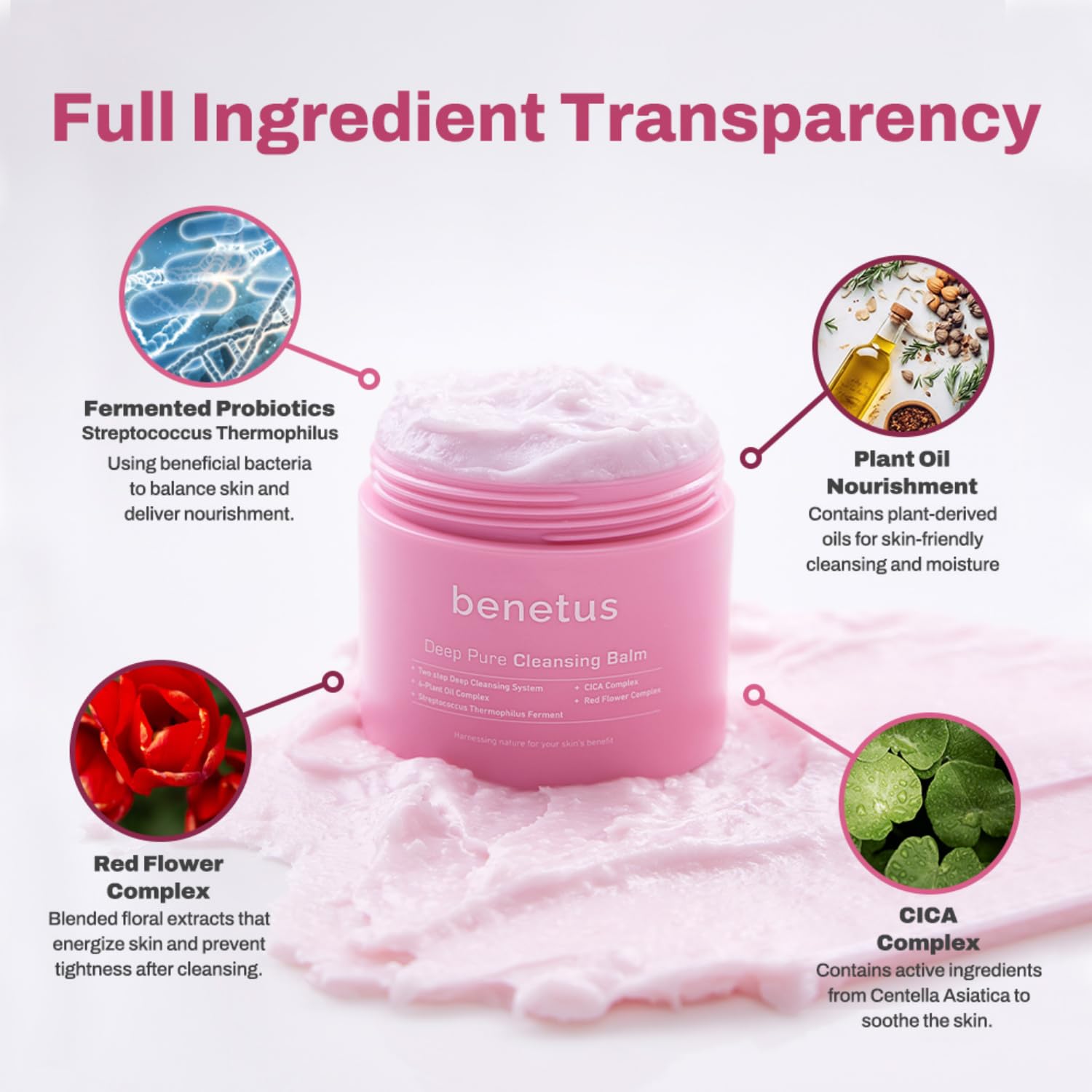 Benetus Deep Pure Cleansing Balm — Gentle Makeup Remover for Heavy Makeup, Waterproof Formulas & SPF