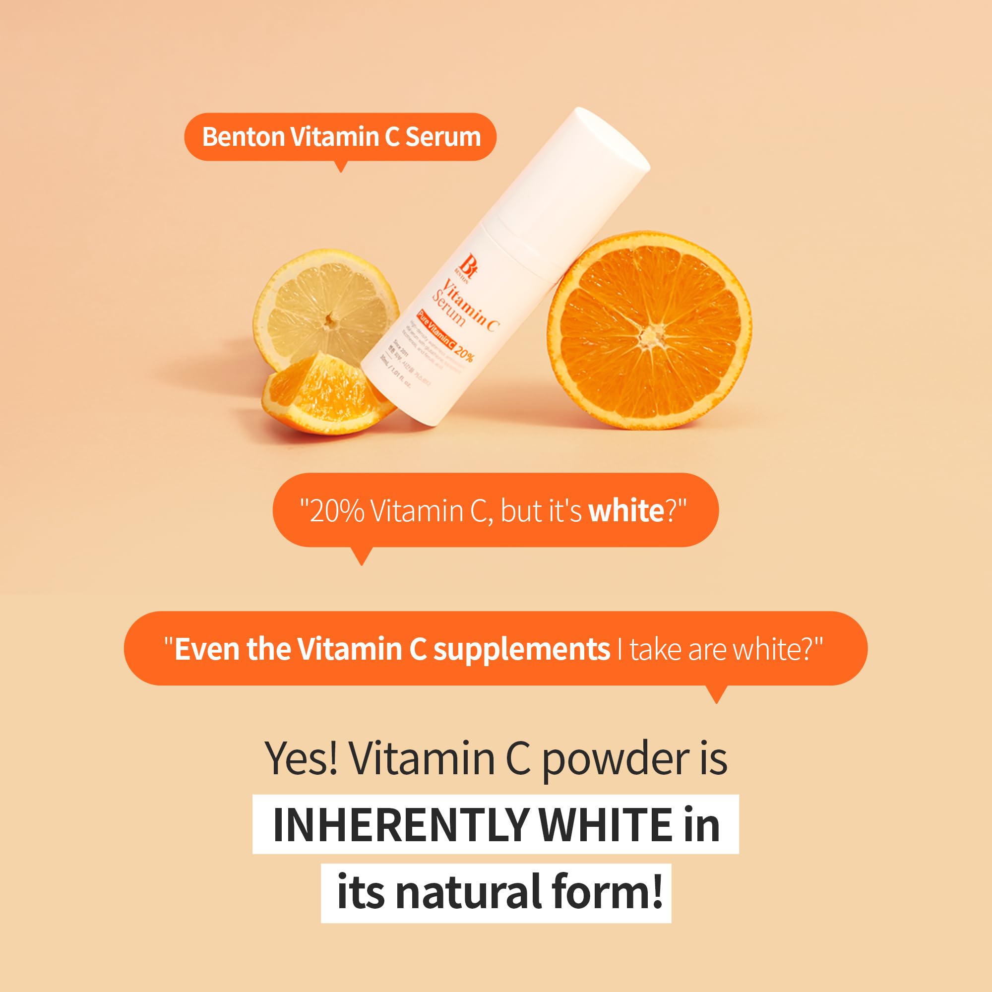 BENTON Vitamin C Serum – 20% Pure Vitamin C, Texture & Elasticity Care, All Skin Types, 1.01 fl oz