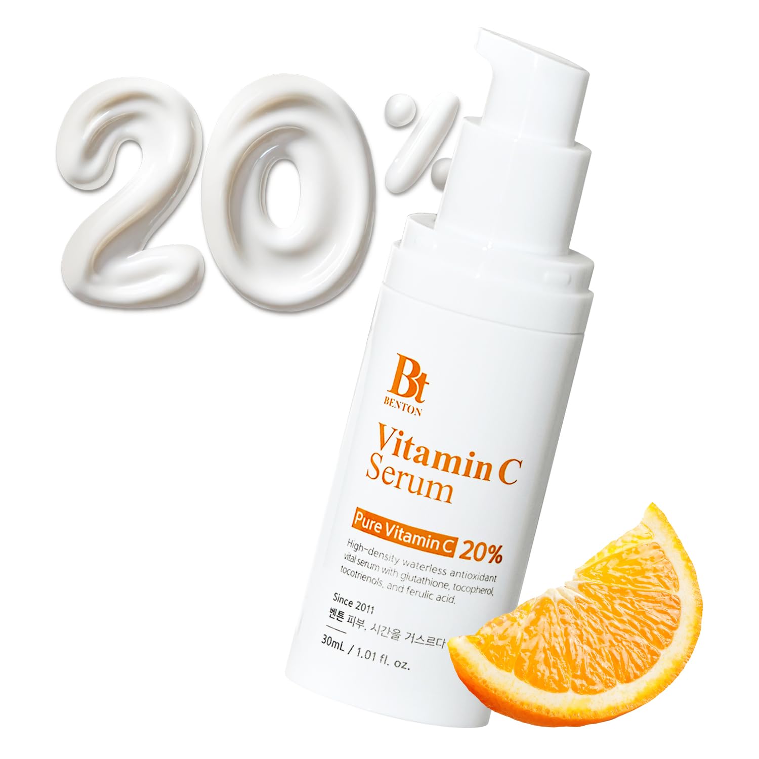 BENTON Vitamin C Serum – 20% Pure Vitamin C, Texture & Elasticity Care, All Skin Types, 1.01 fl oz