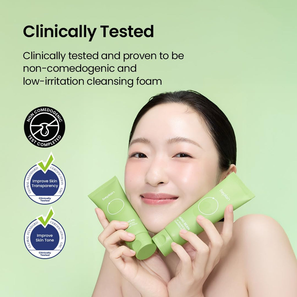 Beplain Mung Bean pH-Balanced Cleansing Foam – Fragrance-Free, Non-Comedogenic, 80ml | Korean Skincare