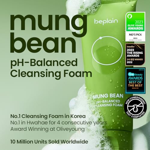 Beplain Mung Bean pH-Balanced Cleansing Foam – Fragrance-Free, Non-Comedogenic, 80ml | Korean Skincare