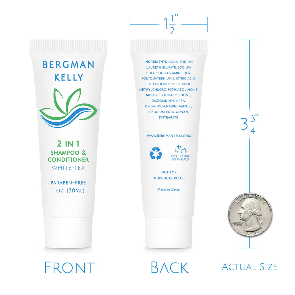 BERGMAN KELLY Travel Size 2-in-1 Shampoo & Conditioner | White Tea, 1 fl oz, 100 Pack