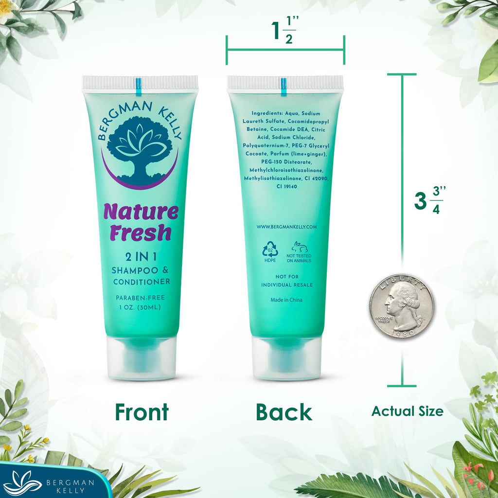 BERGMAN KELLY Travel-Size 2-in-1 Shampoo & Conditioner, Nature Fresh — 1 fl oz, 100-Pack