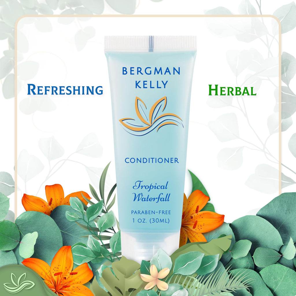 BERGMAN KELLY Round Hotel Soap Bars, Shampoo & Conditioner 3-Piece Set – 150 Travel-Size Bulk Amenities (Tropical Waterfall)