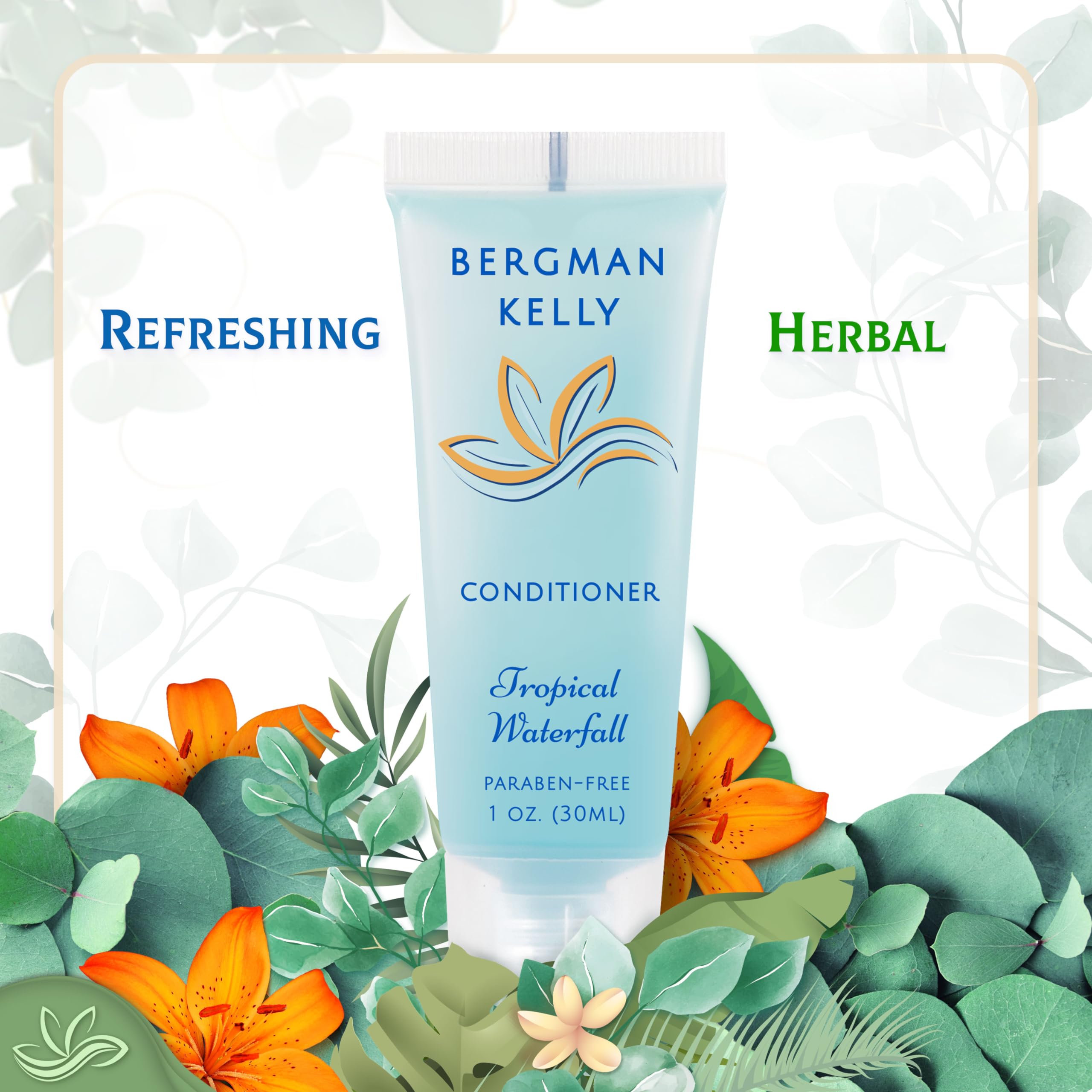 BERGMAN KELLY Round Hotel Soap Bars, Shampoo & Conditioner 3-Piece Set – 150 Travel-Size Bulk Amenities (Tropical Waterfall)