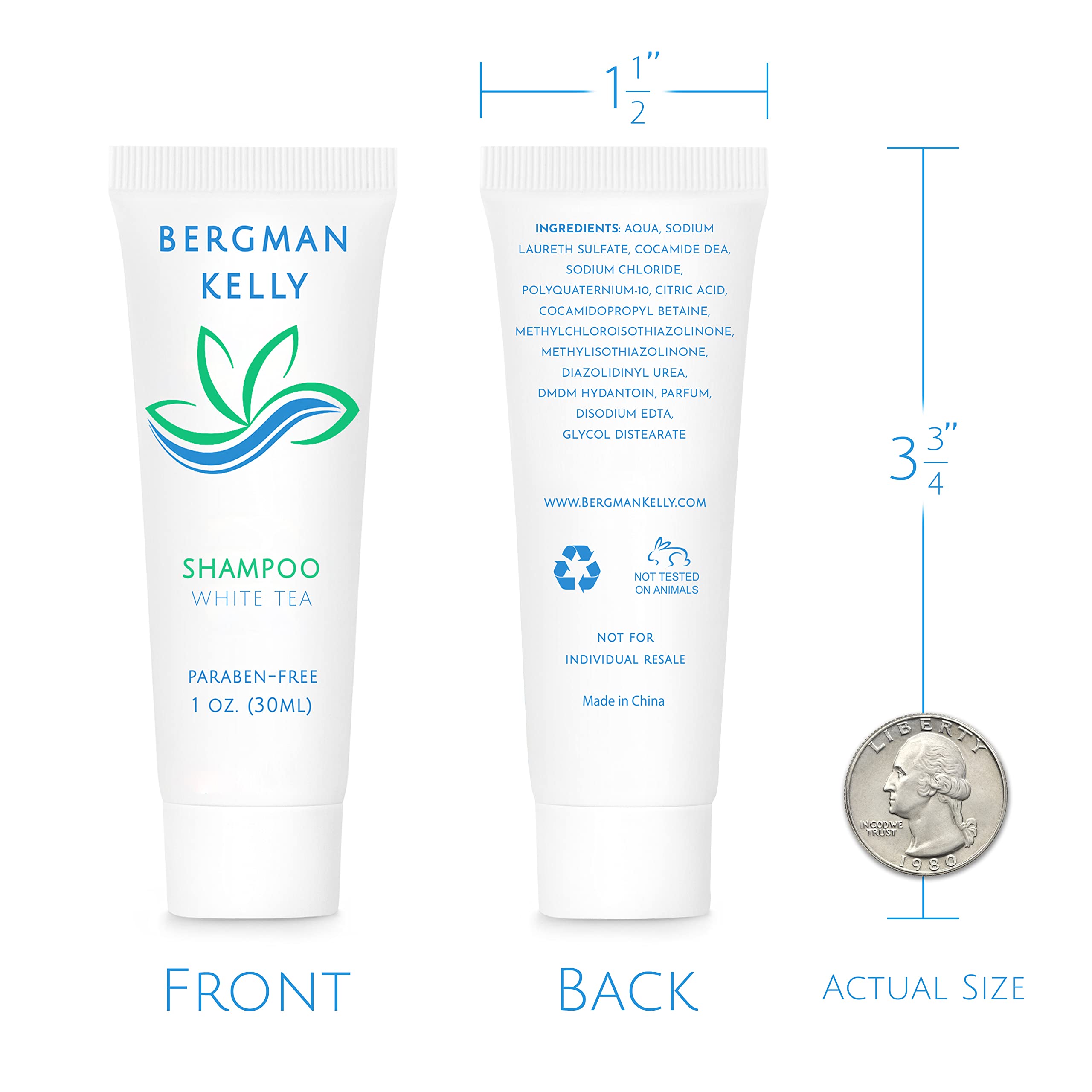 BERGMAN KELLY Travel Size Hotel Shampoo – 1oz, 100 Count, White Tea Scent