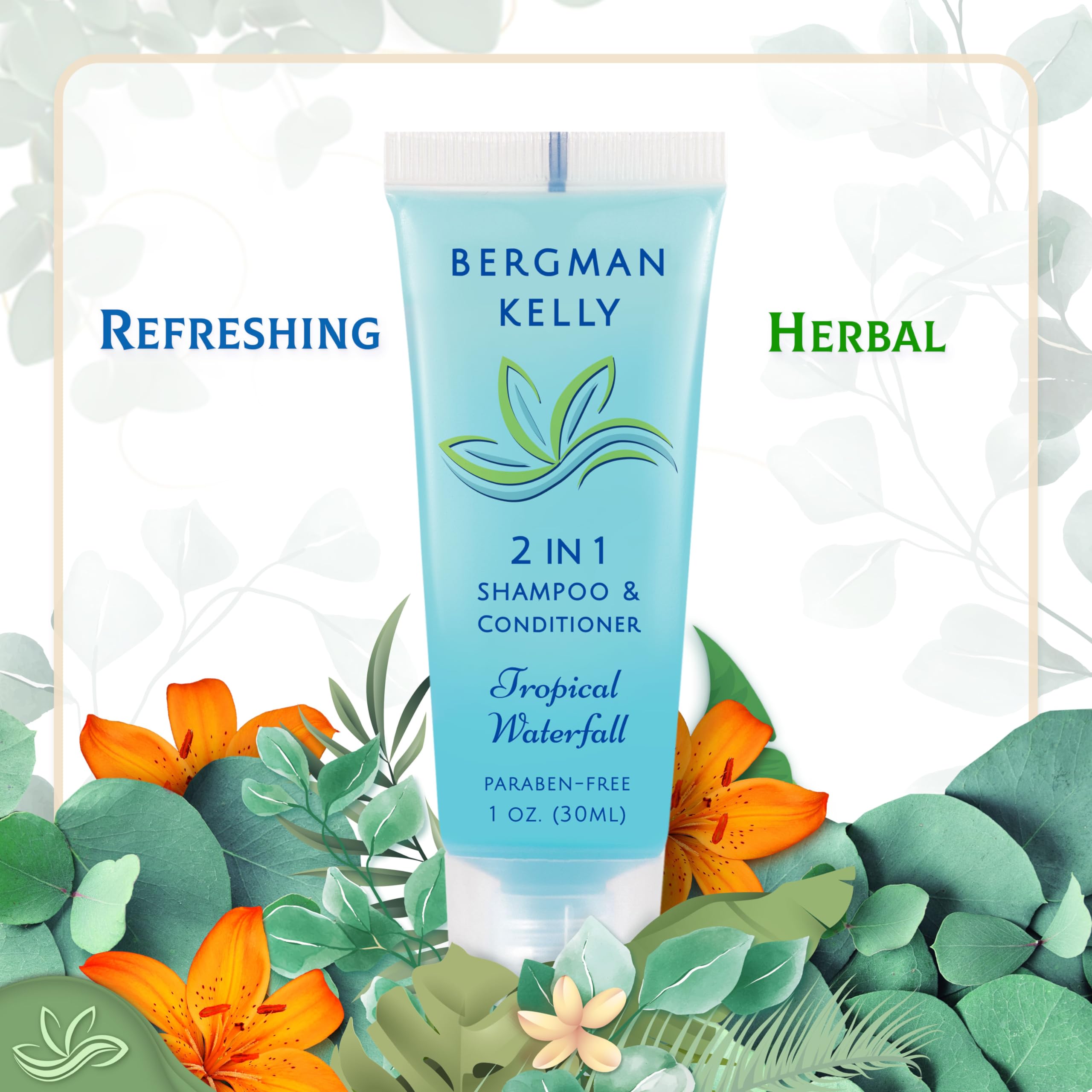 BERGMAN KELLY Rectangle Soap Bars & 2in1 Shampoo/Conditioner Set – Tropical Waterfall (100 pcs)