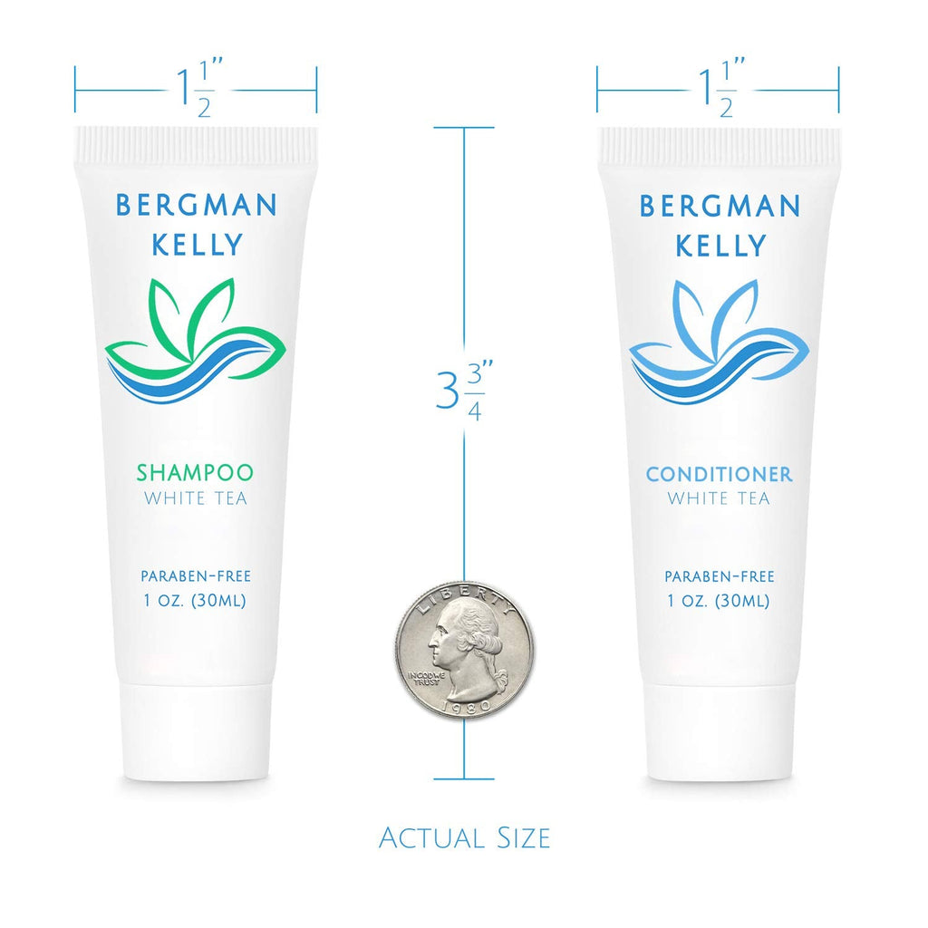 BERGMAN KELLY Travel Shampoo & Conditioner Set – White Tea, 1 fl oz x100 (Bulk Hotel Toiletries)