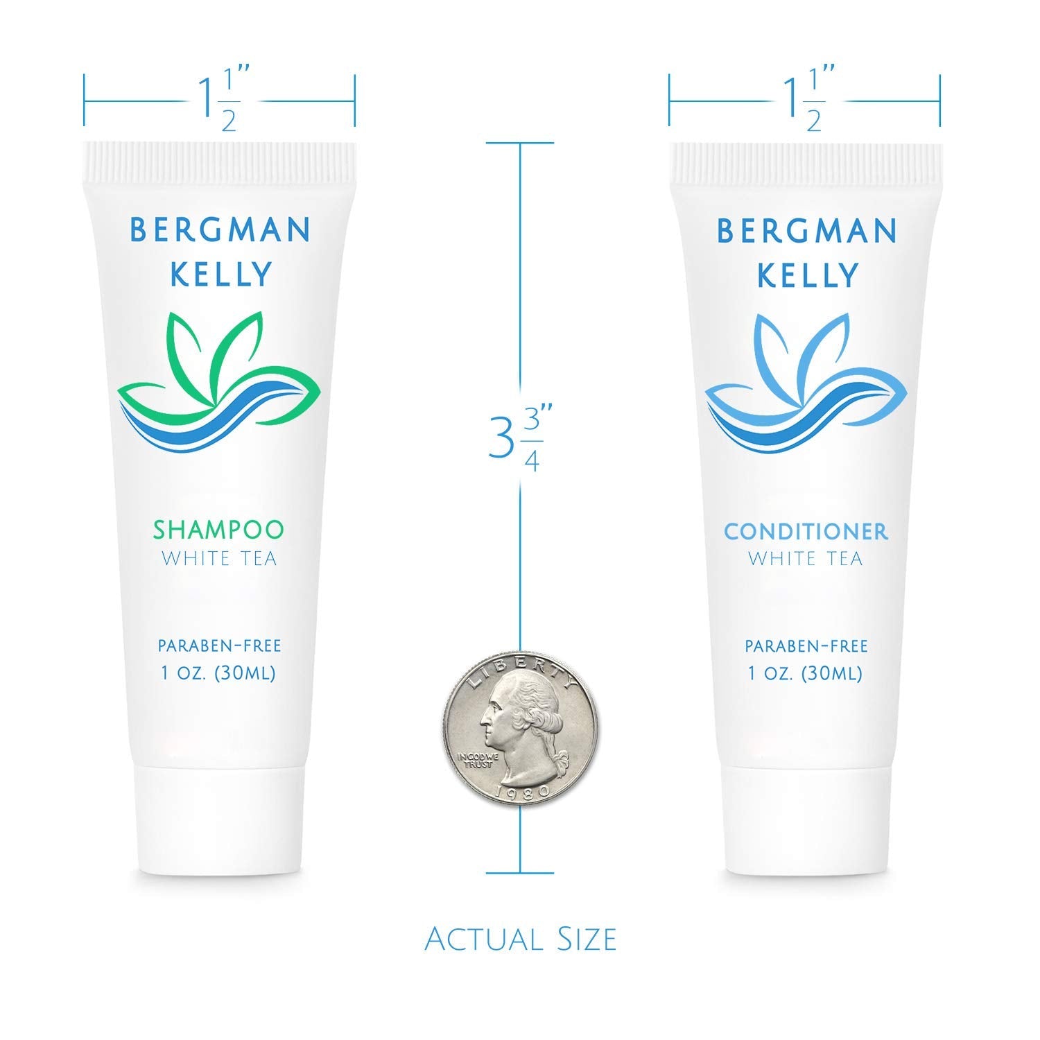 BERGMAN KELLY Travel Shampoo & Conditioner Set – White Tea, 1 fl oz x100 (Bulk Hotel Toiletries)