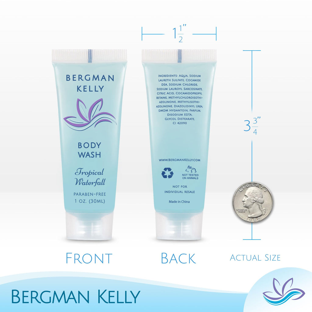 BERGMAN KELLY Travel Size Body Wash 1 oz – Tropical Waterfall, 200-Pack Hotel Bulk