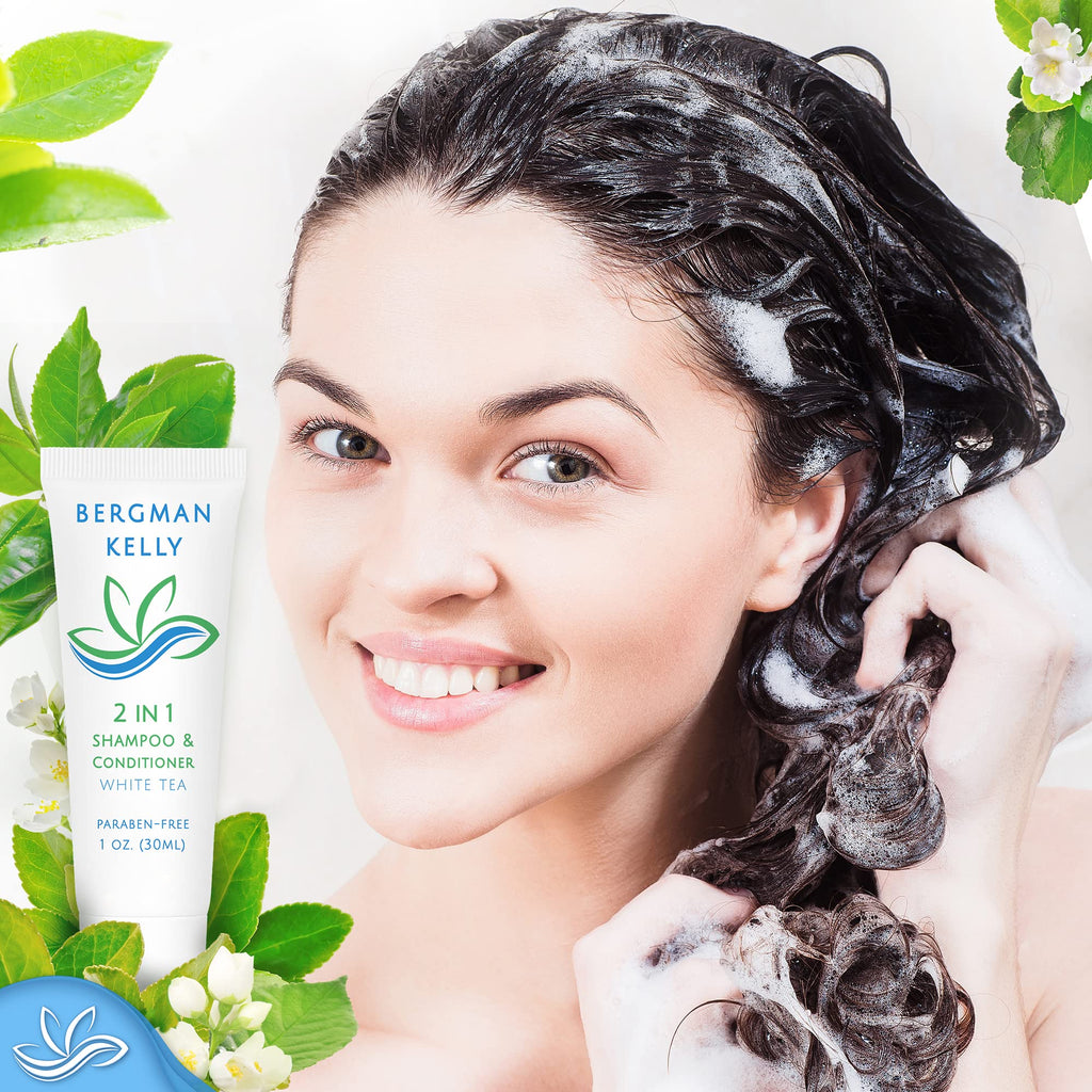 BERGMAN KELLY Rectangle Soap Bars & 2in1 Shampoo & Conditioner Set – White Tea, 1 oz, 100 Hotel Amenities