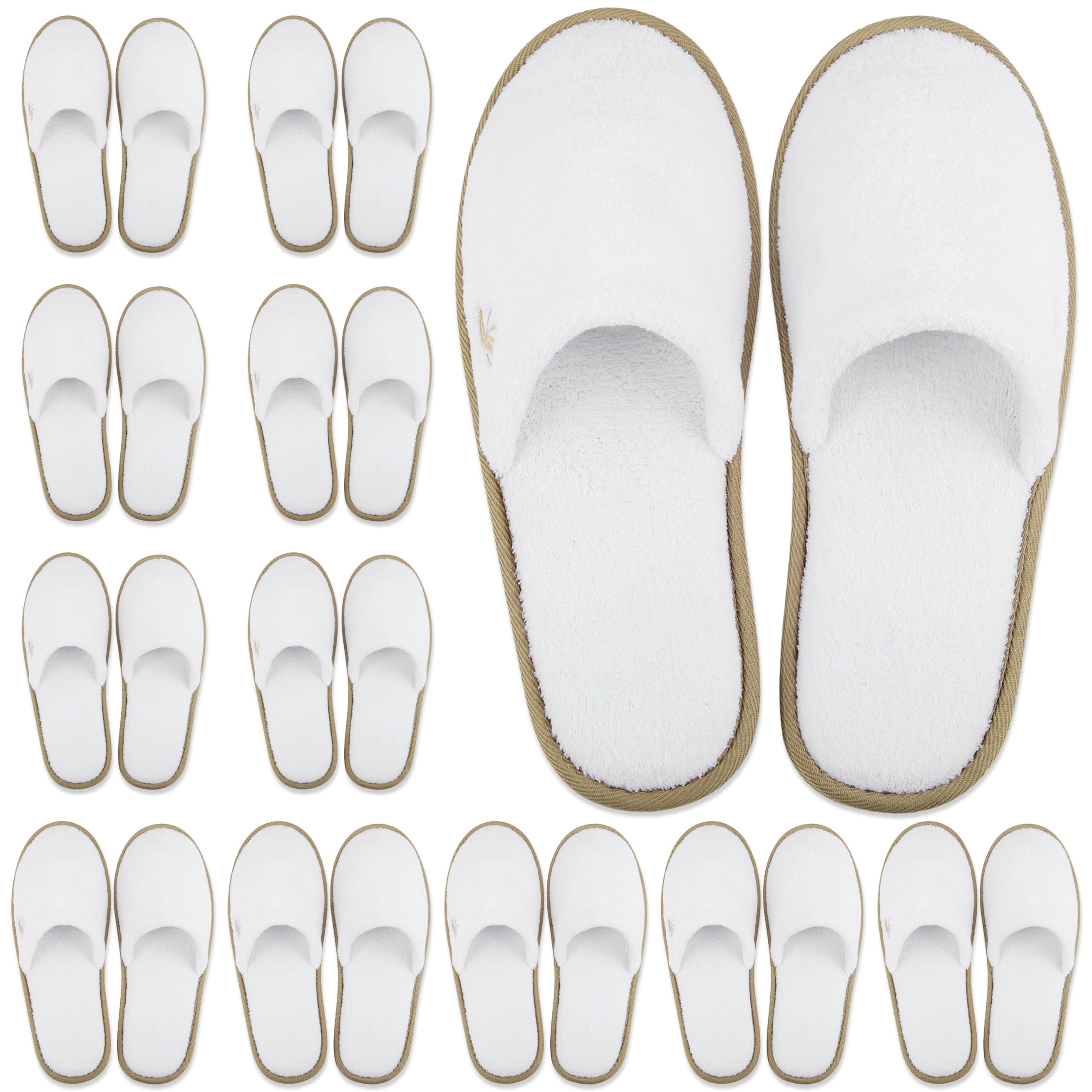 BERGMAN KELLY Spa Slippers – Closed Toe, 12 Pairs, White + Cocoa Trim