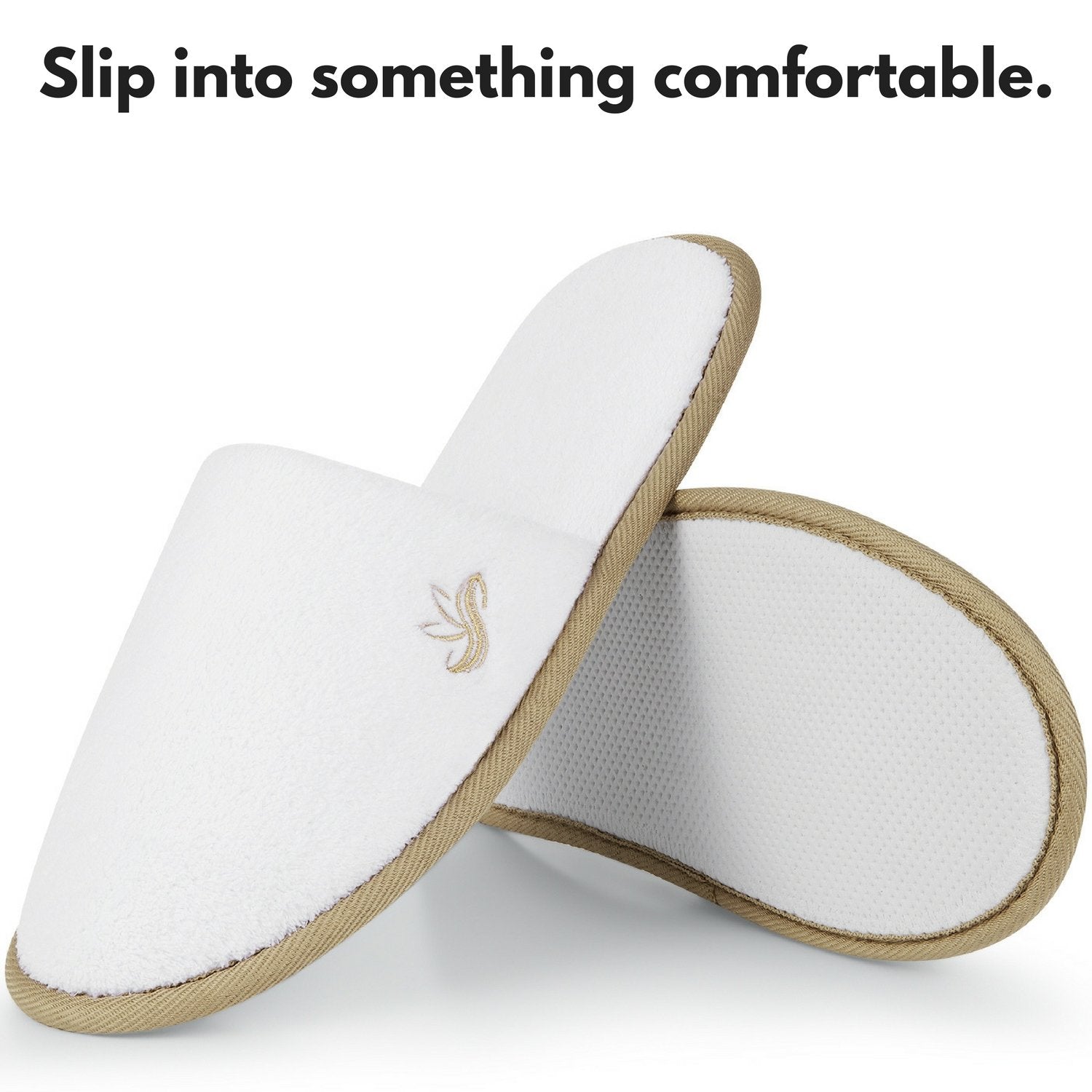 BERGMAN KELLY Spa Slippers – Closed Toe, 12 Pairs, White + Cocoa Trim, Deluxe Padded Sole