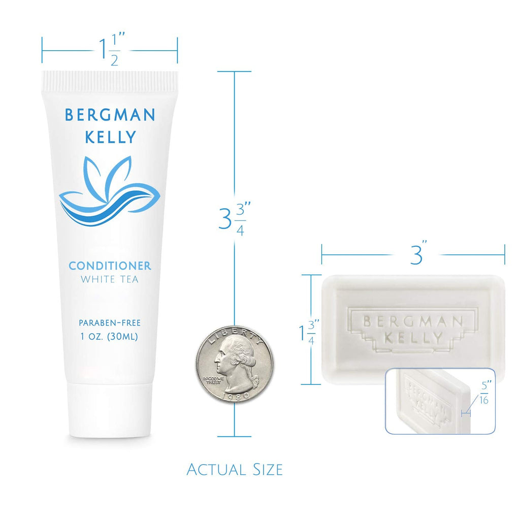 BERGMAN KELLY Rectangular Hotel Soap Bars + Travel Shampoo & Conditioner Set — 150-Piece White Tea Bulk Amenities
