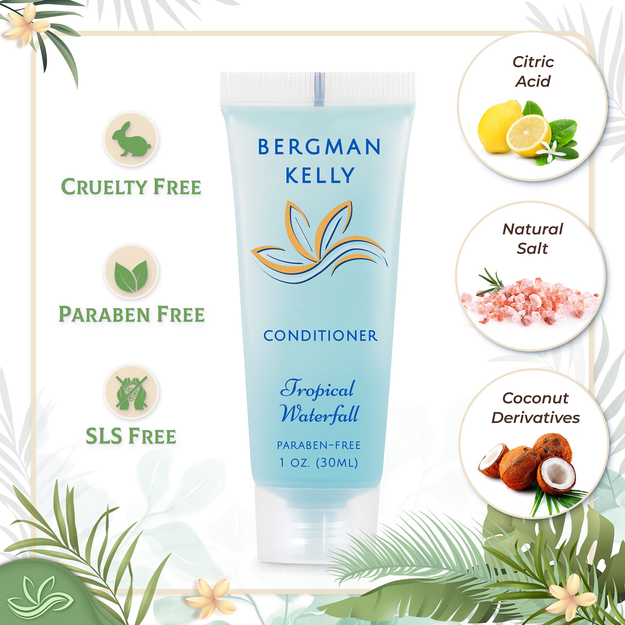 BERGMAN KELLY Hotel Toiletries Bundle – Tropical Waterfall, 1 oz Each, 125 Pieces | 5-Piece Set