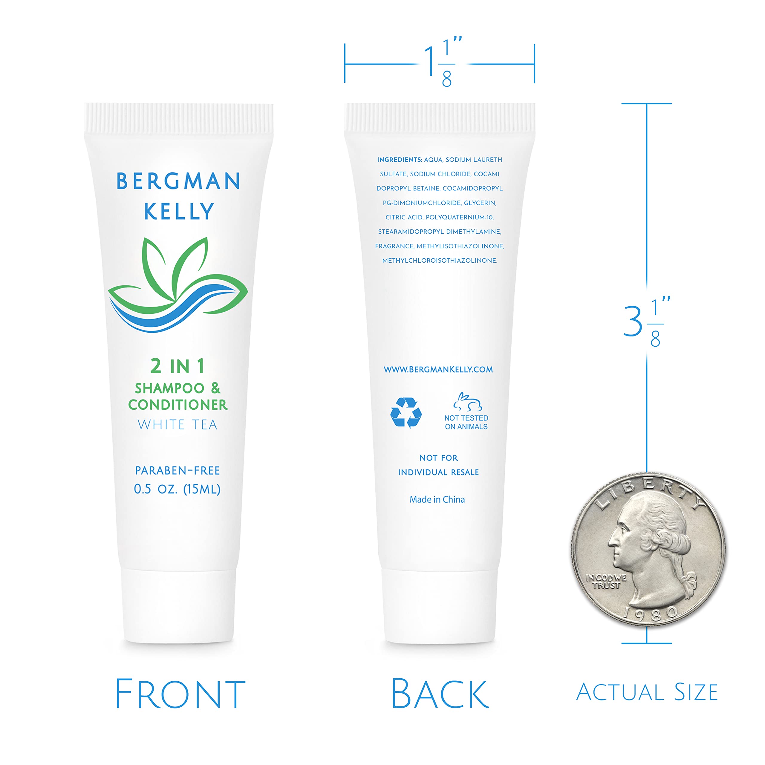 Bergman Kelly Hotel 2-in-1 Shampoo & Conditioner – 0.5 fl oz Travel Size, 200 Pack, White Tea