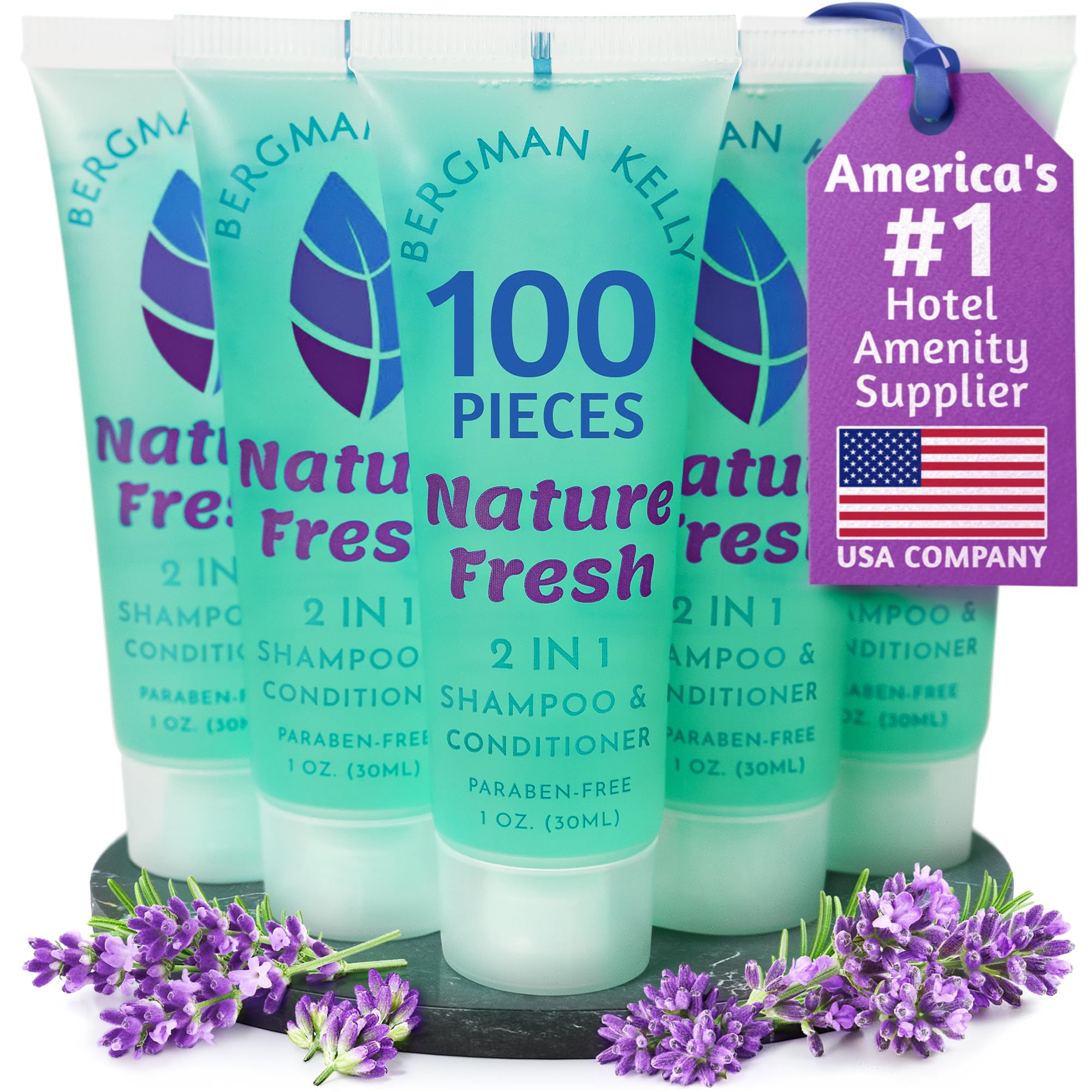 BERGMAN KELLY Travel-Size 2-in-1 Shampoo & Conditioner, Nature Fresh — 1 fl oz, 100-Pack