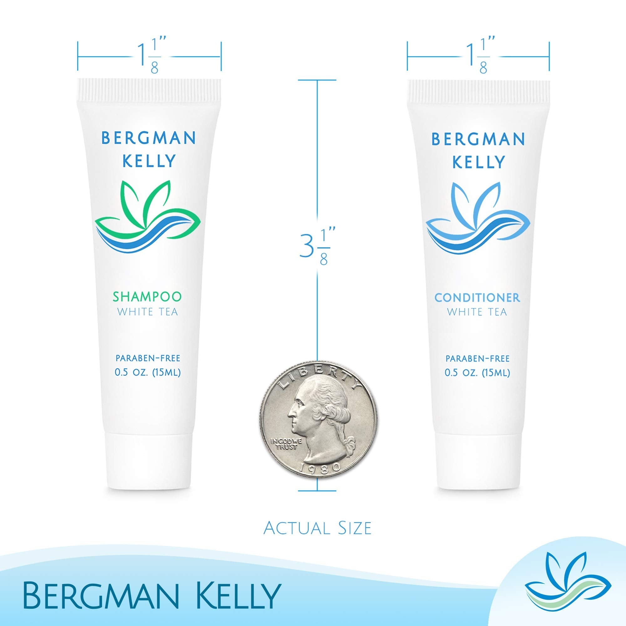 BERGMAN KELLY Round Hotel Soap Bars, Shampoo & Conditioner Set – White Tea, 150-Pack (0.5 oz each)