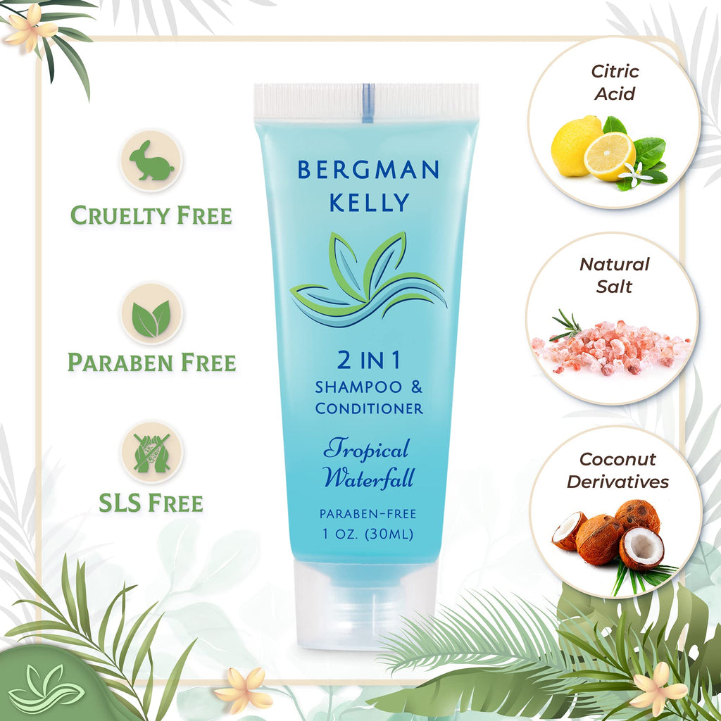 BERGMAN KELLY Rectangle Soap Bars & 2in1 Shampoo/Conditioner Set – Tropical Waterfall (100 pcs)