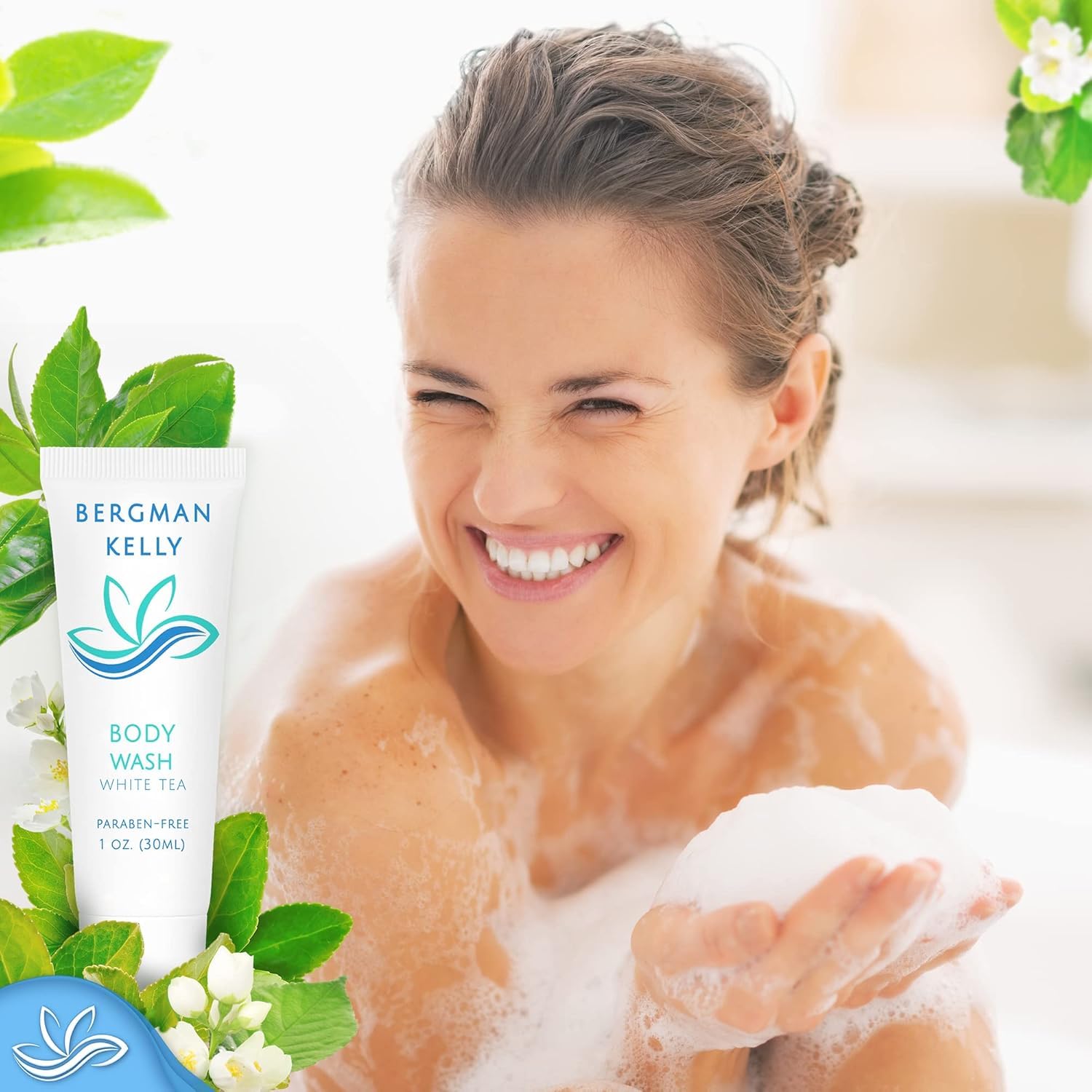 BERGMAN KELLY Hotel Toiletries Bundle – White Tea, 1oz Each, 125 Pieces (5-Piece Set)