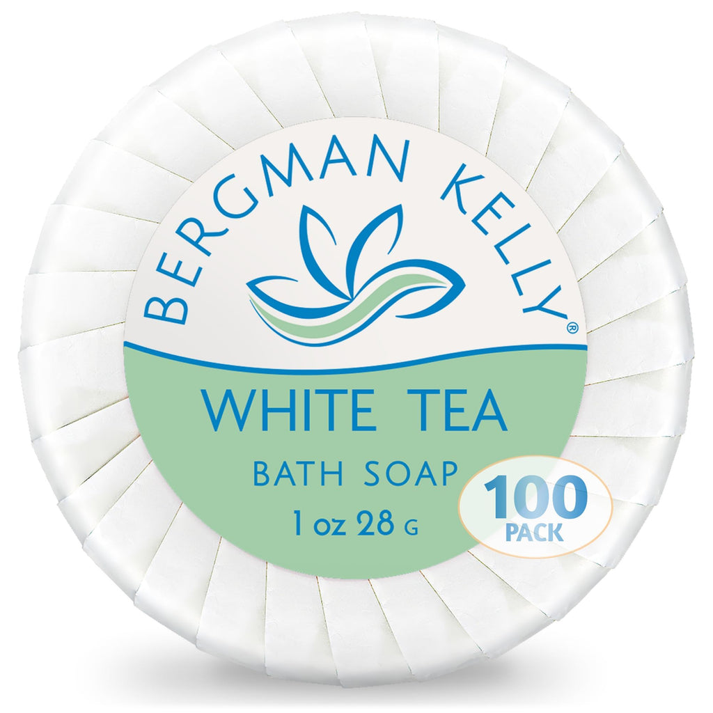 BERGMAN KELLY White Tea Hotel Soap Bars, 1 oz, 100 Pack – Travel Size Bulk Amenities