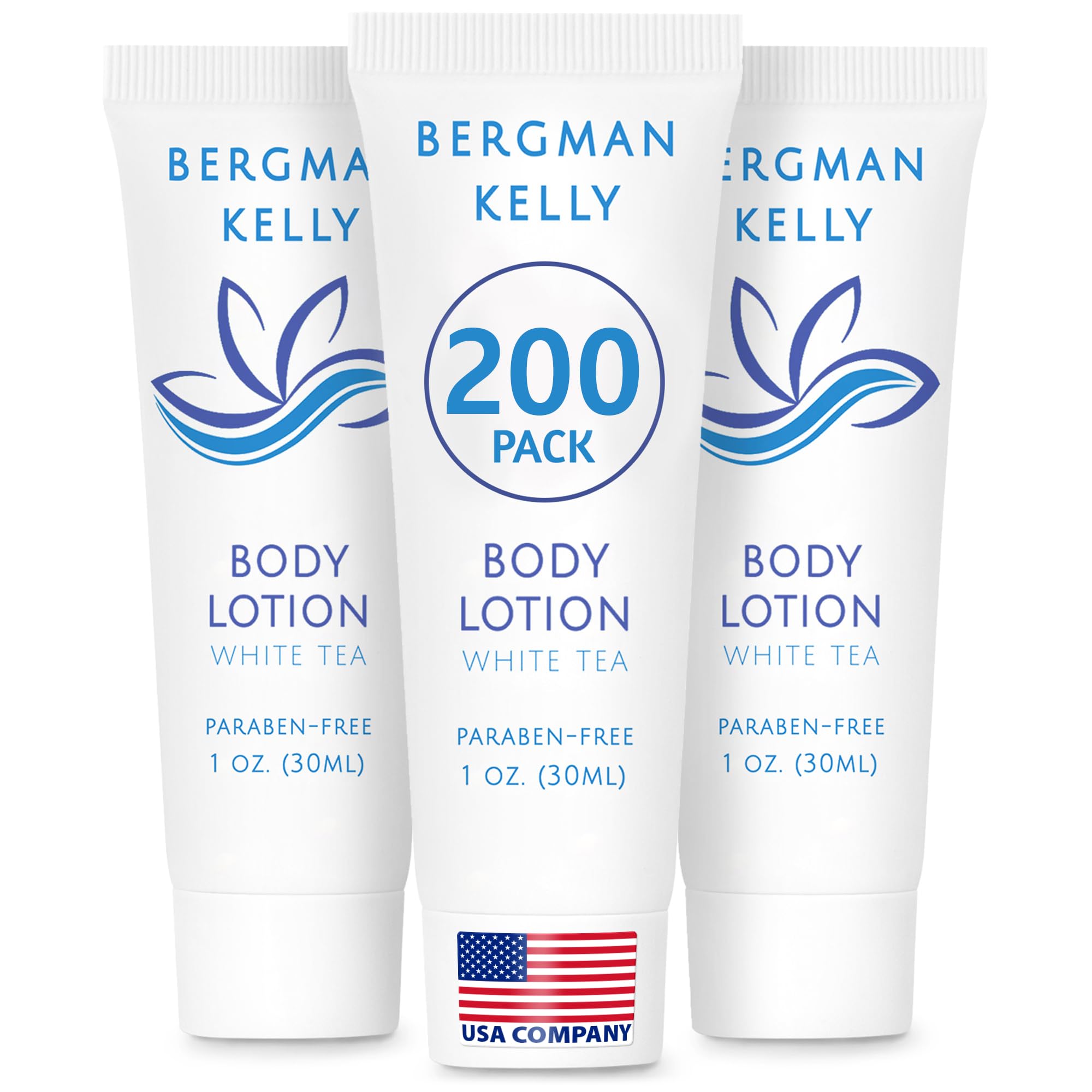 BERGMAN KELLY Travel Size Lotion 1oz – White Tea Scent, 200 Count Bulk Hotel Amenities