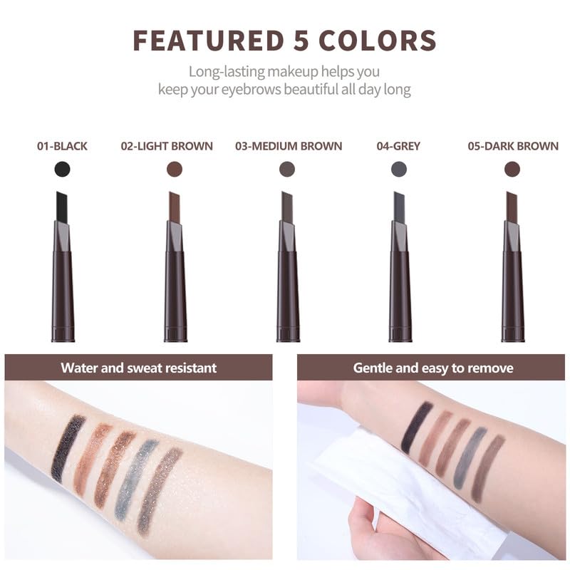 Berinist 12pc Dark Brown Waterproof Eyebrow Pencils — Dual-End with Brush