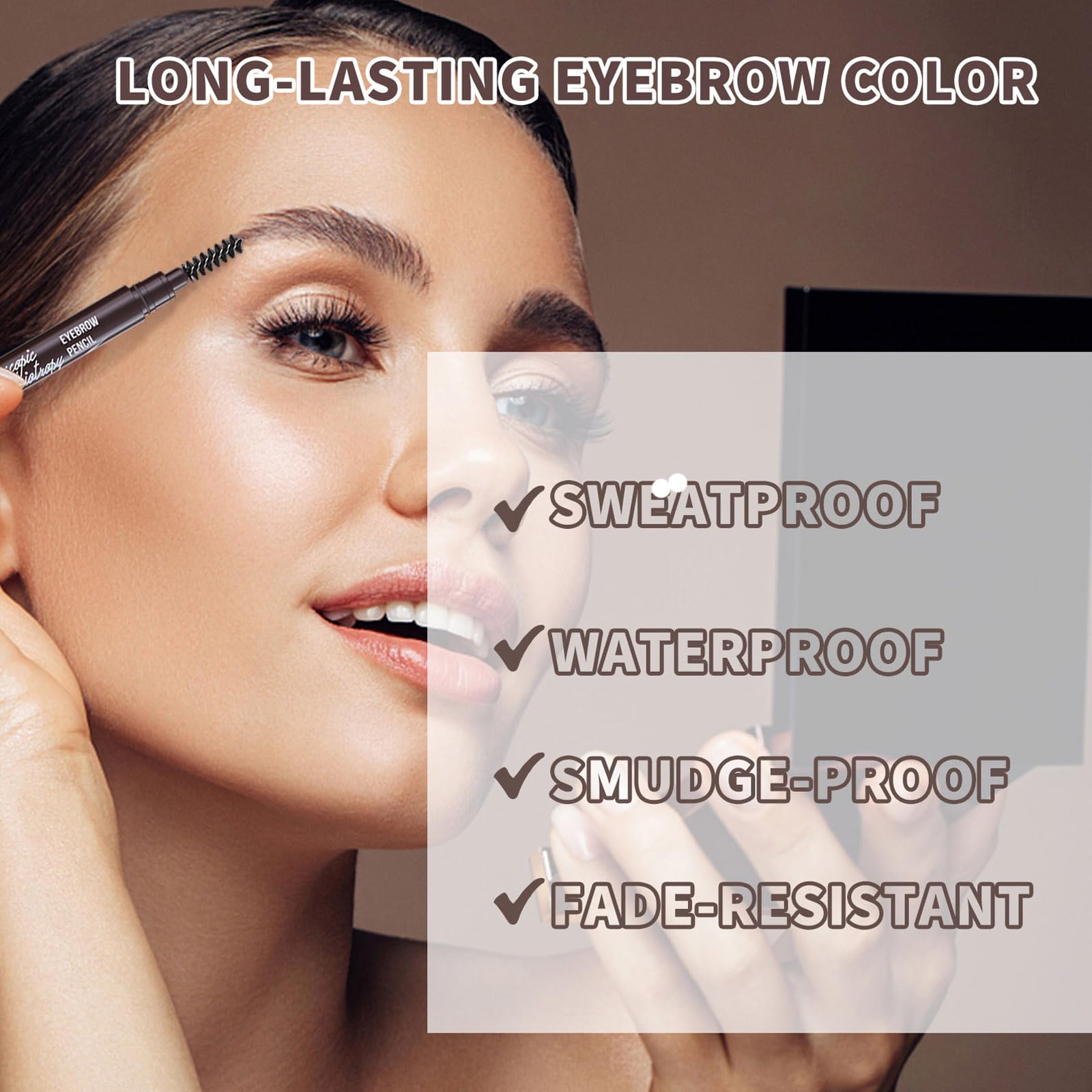 Berinist 12-Piece Medium Brown Waterproof Eyebrow Pencils – Retractable Dual-End with Brush, Triangular Tip