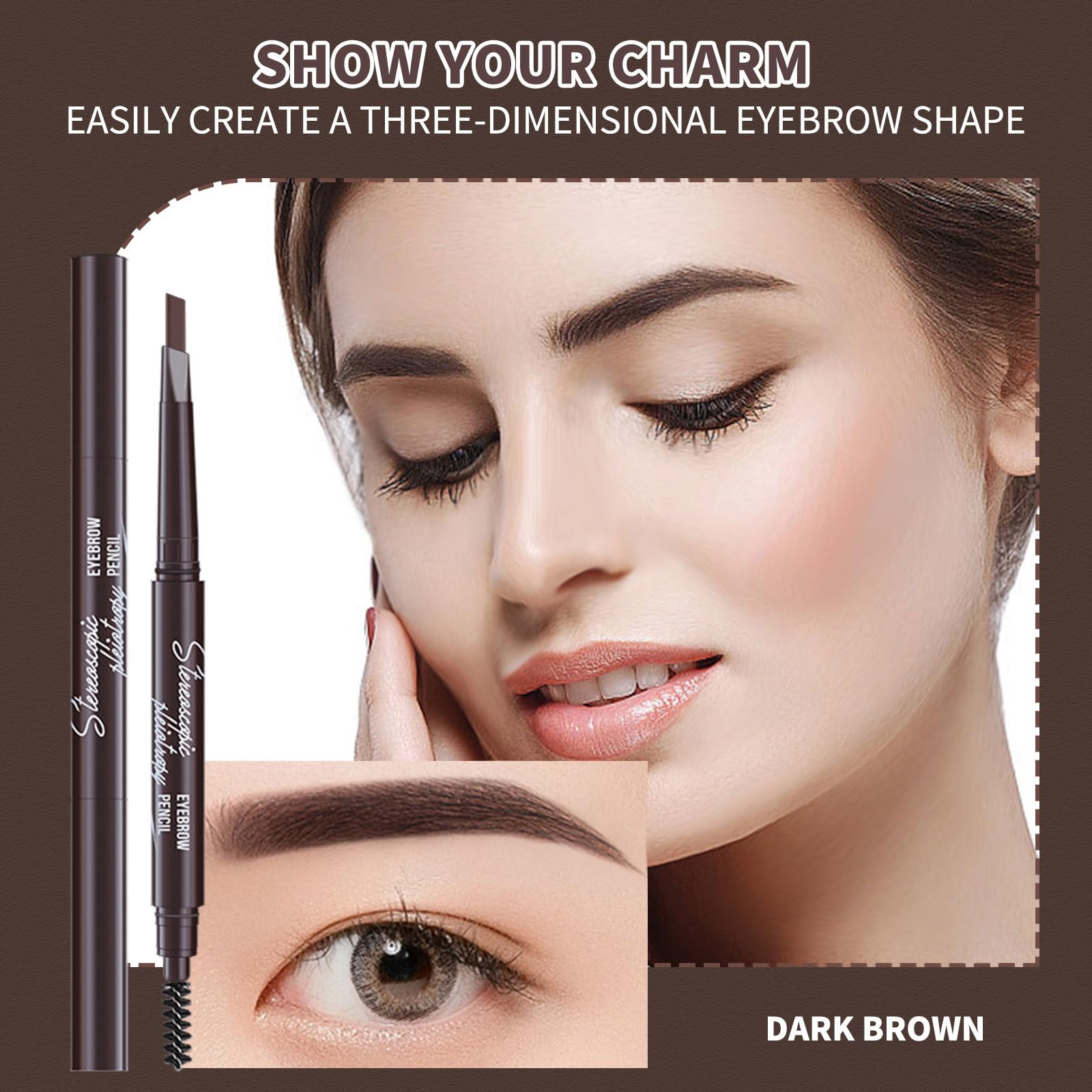 Berinist 12pc Dark Brown Waterproof Eyebrow Pencils — Dual-End with Brush