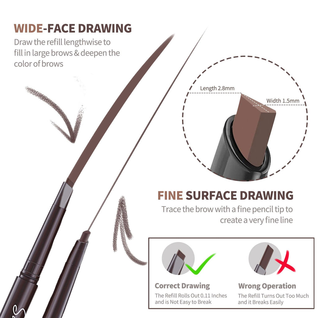 Berinist 12pcs Black Waterproof Eyebrow Pencils – Dual-End Retractable with Brush and Triangular Tip
