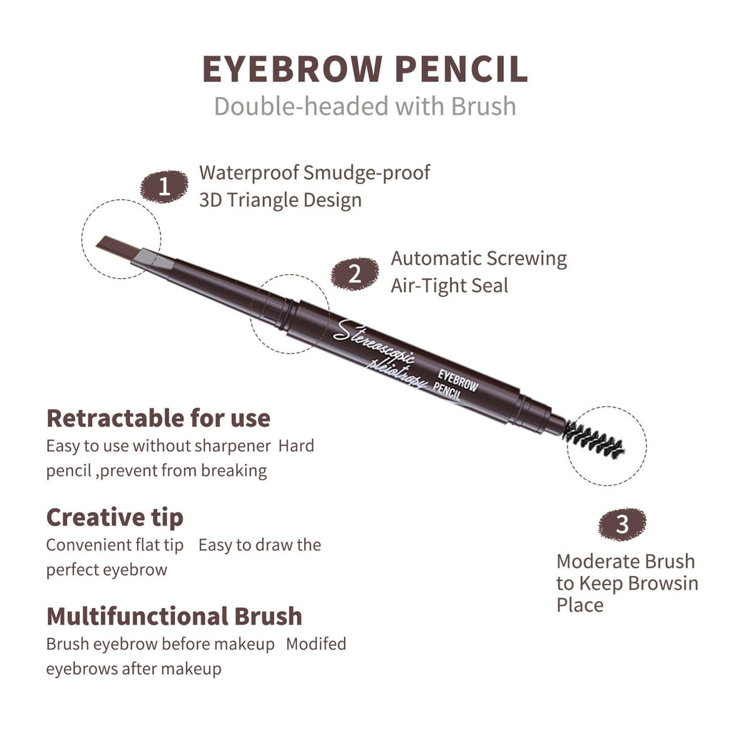 Berinist 12-Piece Medium Brown Waterproof Eyebrow Pencils – Retractable Dual-End with Brush, Triangular Tip