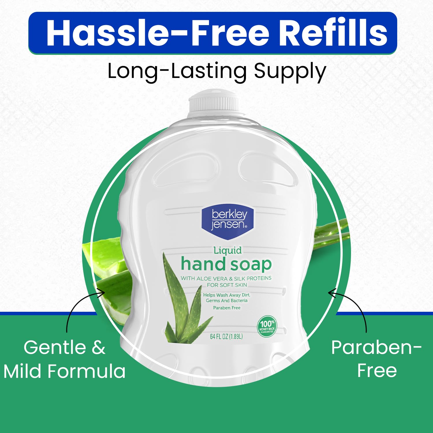Berkley Jensen Liquid Hand Soap with Aloe Vera – 64 oz Refills (Pack of 2) | Hypoallergenic