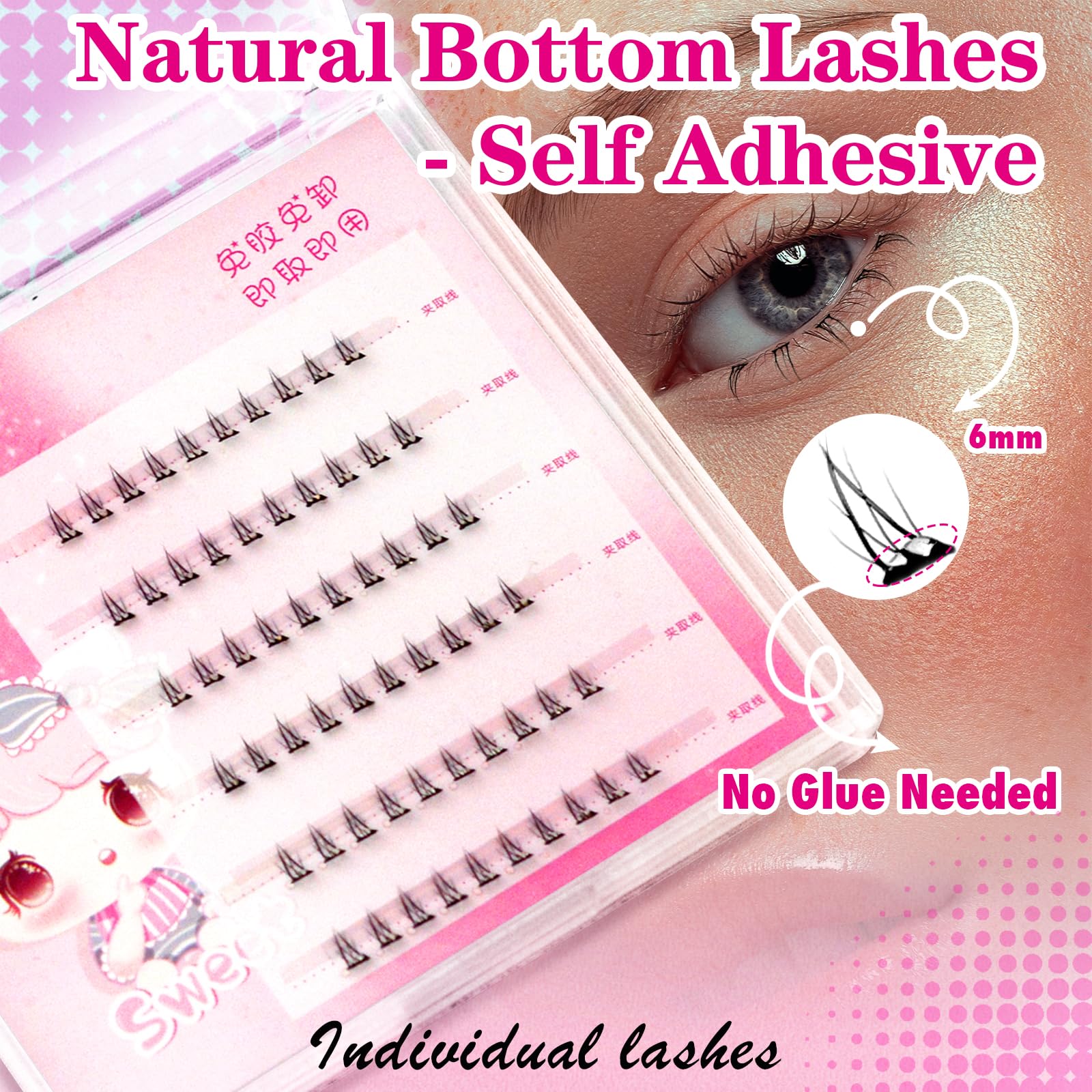 Bershnor Self-Adhesive Bottom Eyelashes Spike Cluster – Glueless, 5-7mm Mix