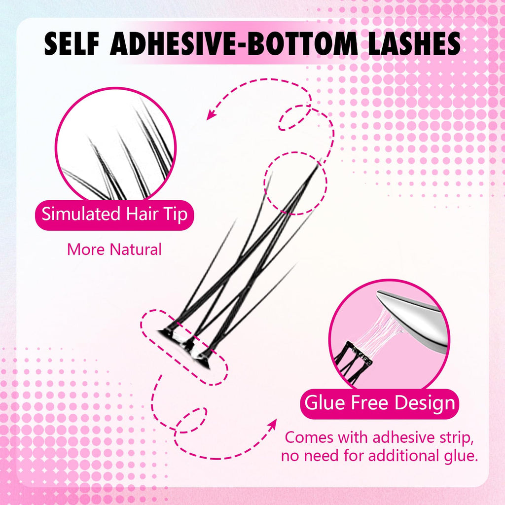 Bershnor Self-Adhesive Bottom Eyelashes Spike Cluster – Glueless, 5-7mm Mix